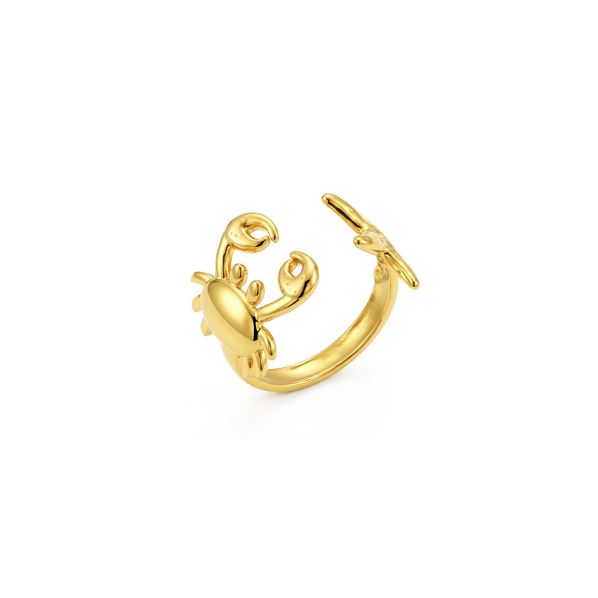 Anillo Acero Liso Anillo Liso Abierto - Estrella y Cangrejo - 21 mm - Color Oro y Acero