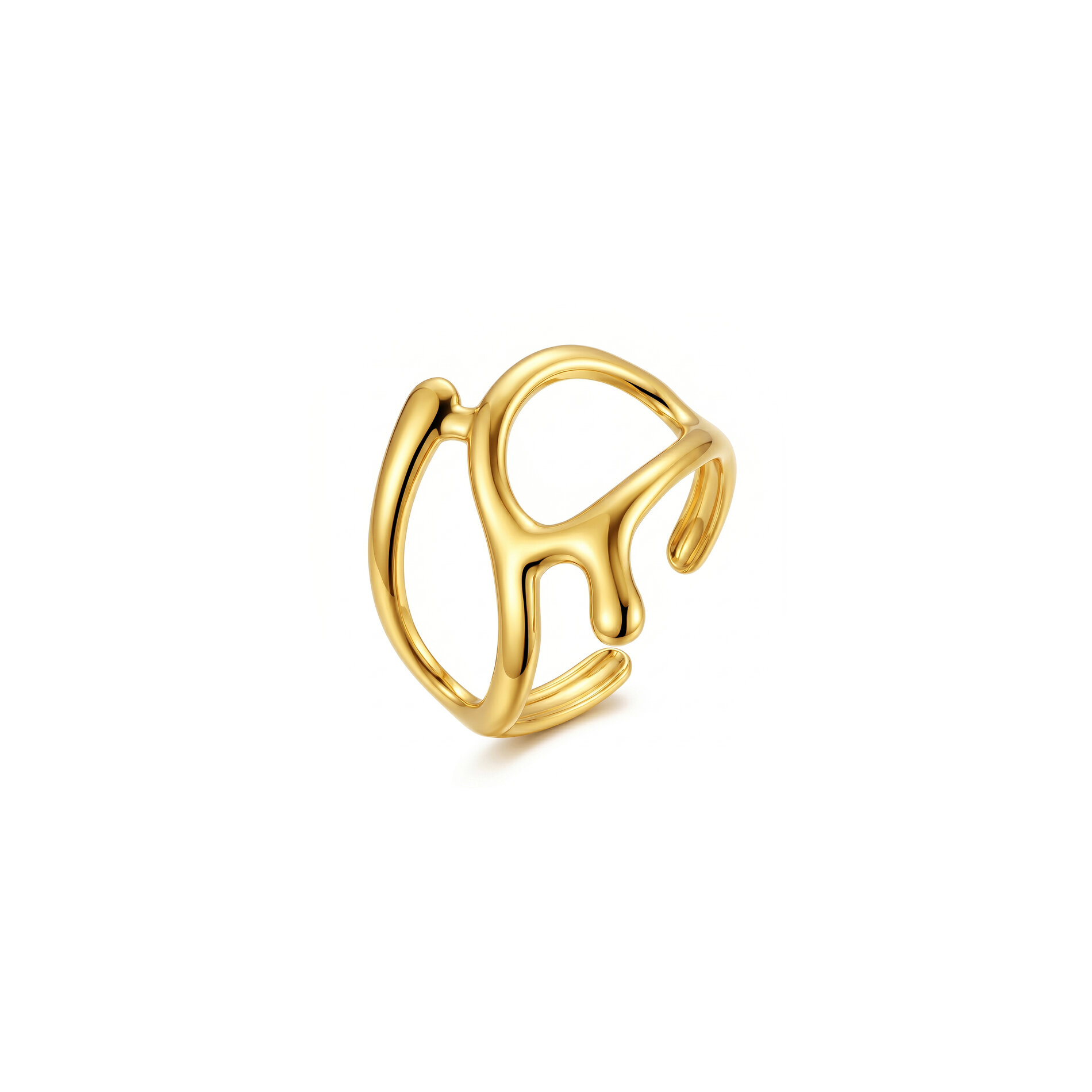 Anillo Acero Liso Anillo Liso Abierto - Coral - 20 mm - Color Oro y Acero