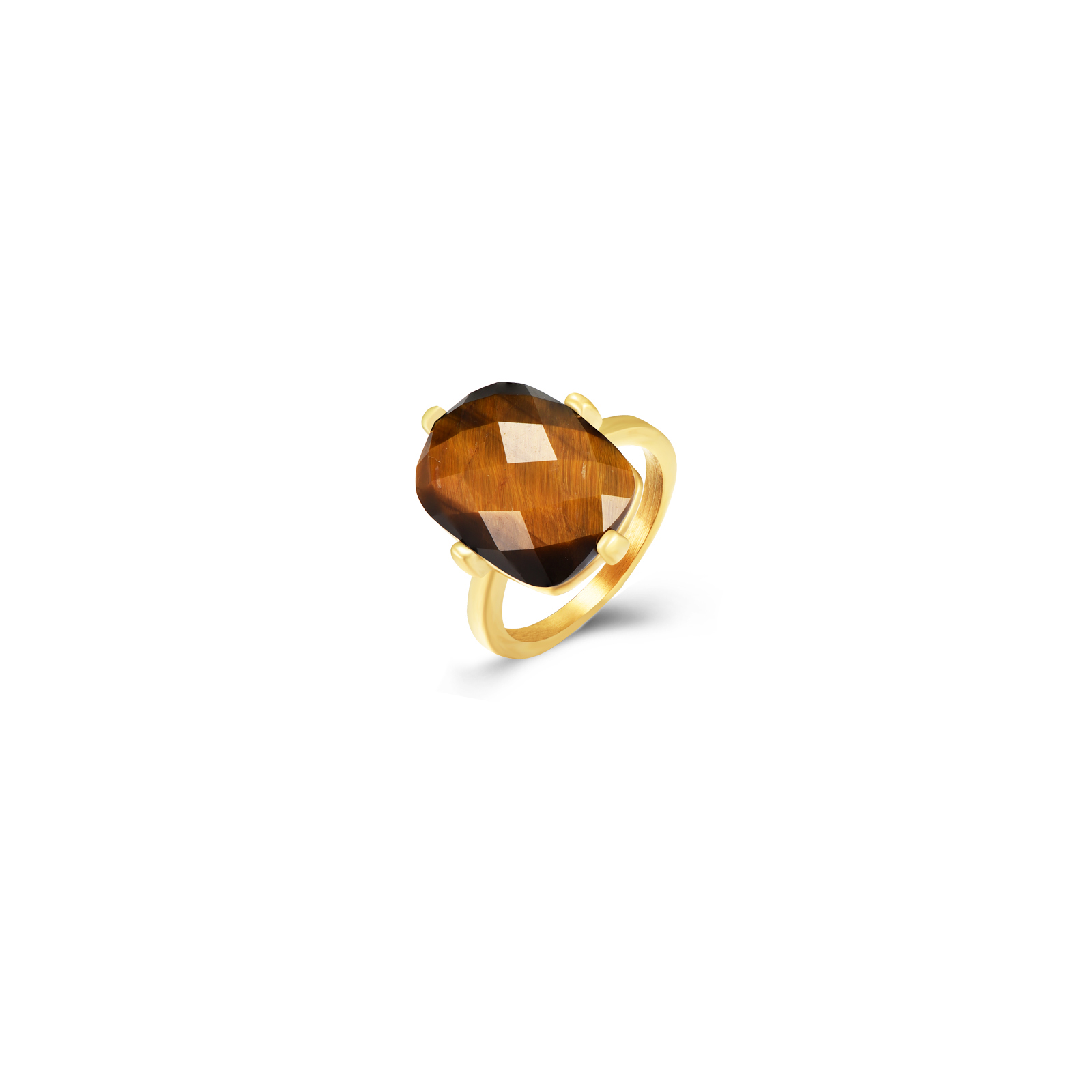 Steel Stones Rings Steel Ring - Mineral Tiger's Eye - 16*12mm - Gold Plated