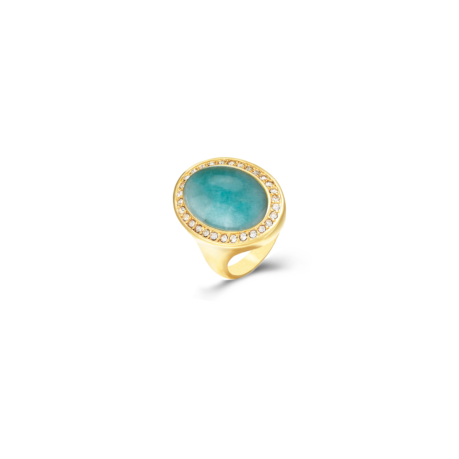Steel Stones Rings Steel Mineral Ring - Amazonite Oval - Gold Plated