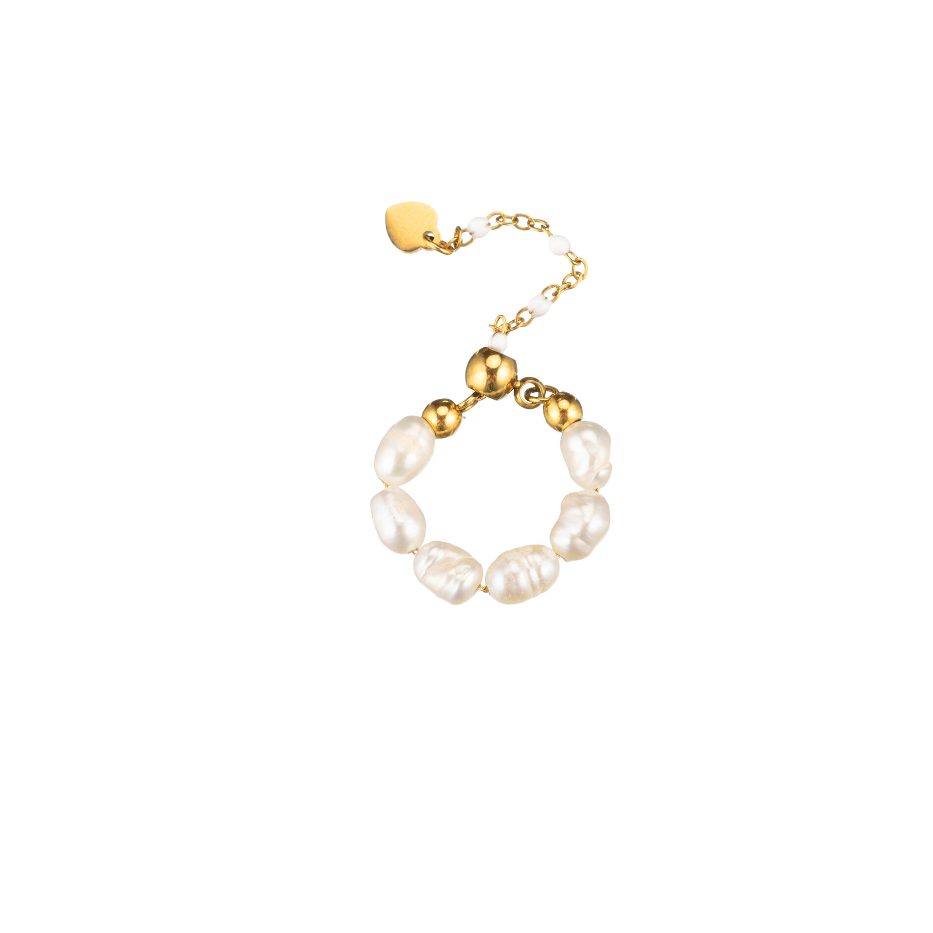 Anillo Acero Mineral Anillo Mineral Ajustable - Perlas - 4mm - Cadena - Color oro