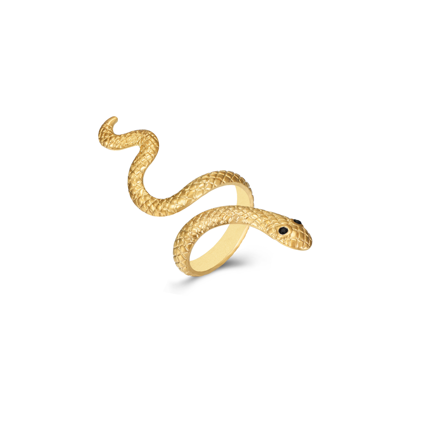 Steel Zirconia Rings Steel Ring - Snake - Black Zirconia - Adjustable from 12 to 16 - Colour Gold