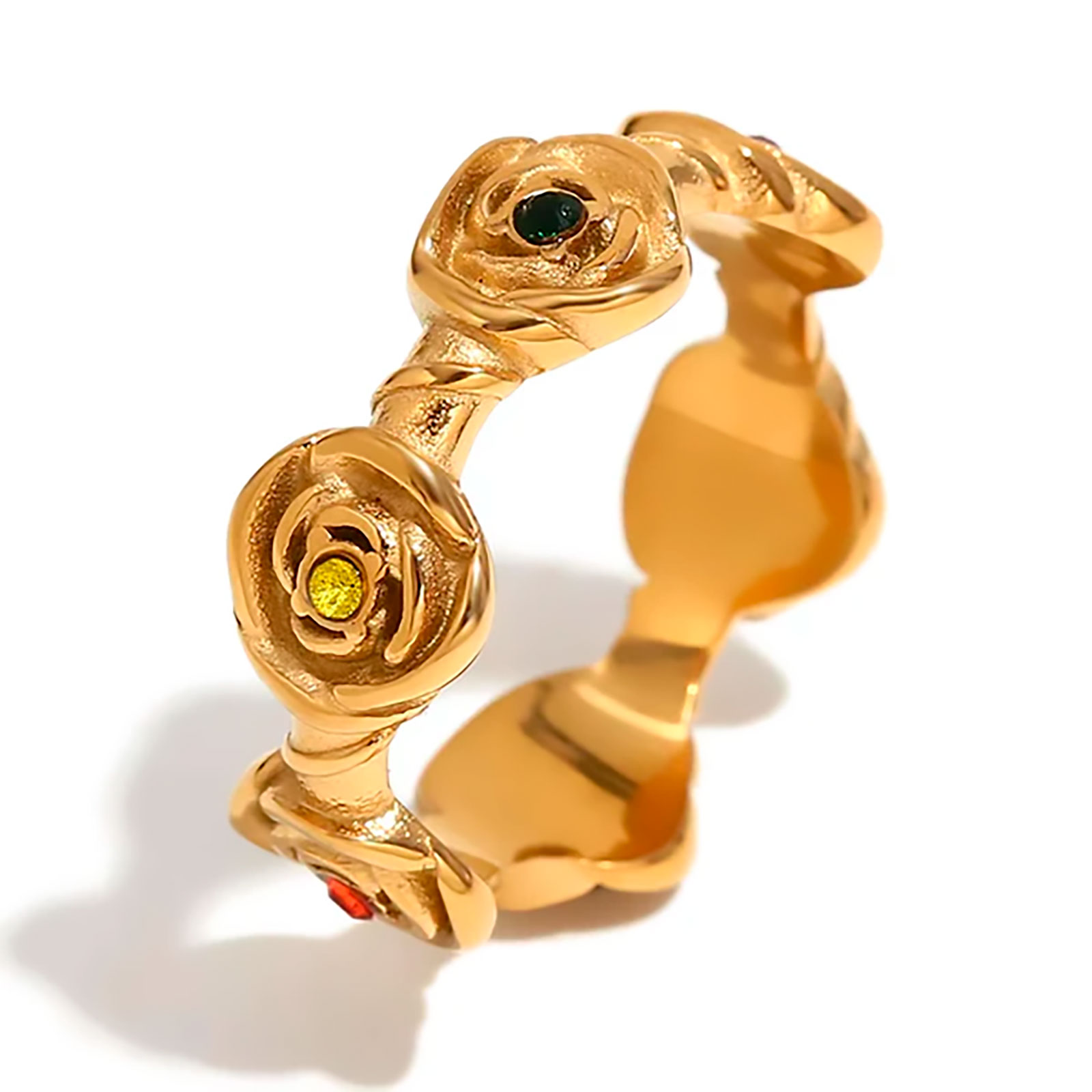 Steel Zirconia Rings Steel Ring - Rose - Multi-Colored Zirconia - 7.5 mm - Gold-Colored