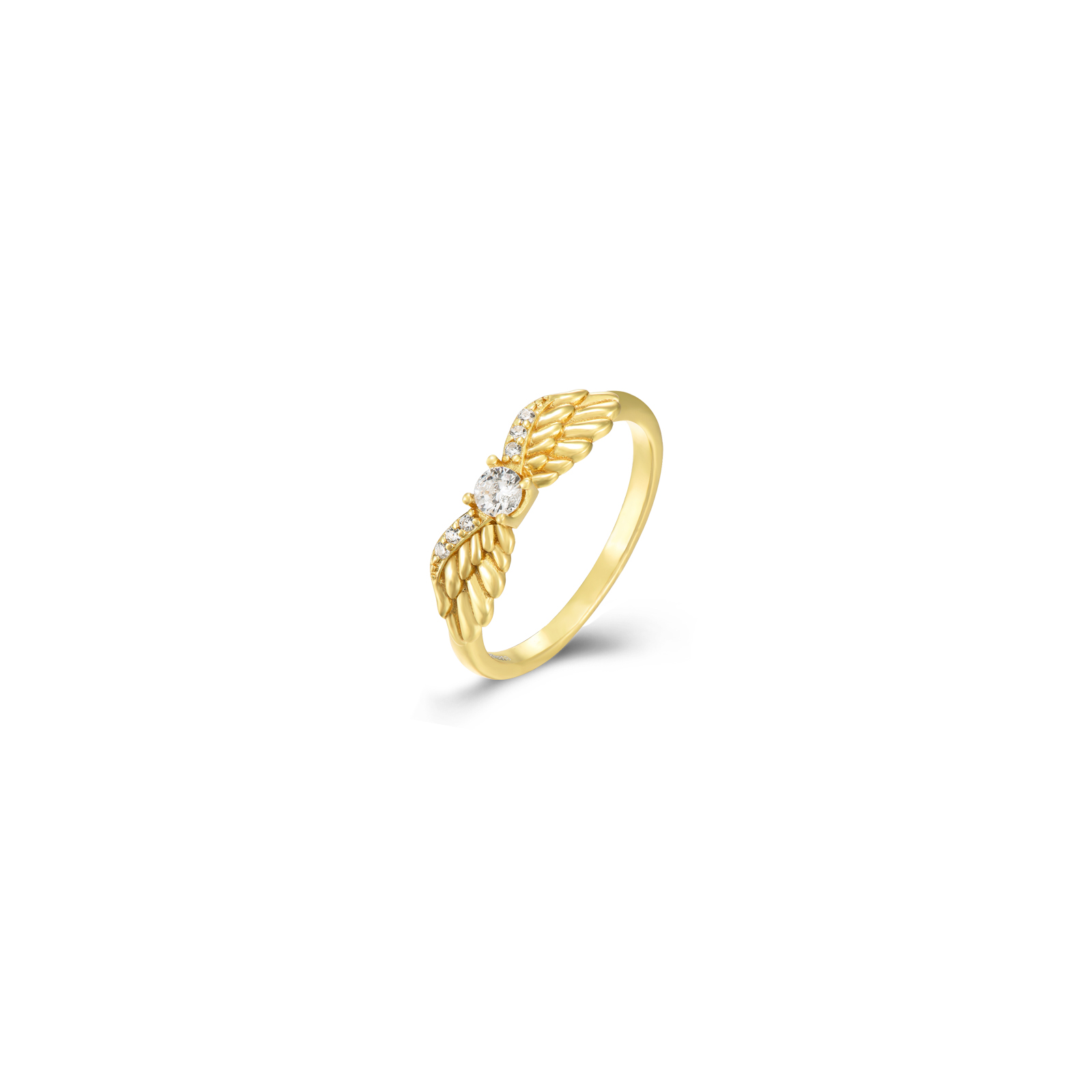 Anillo Plata Circonita Anillo Alas de Angel - Circonita Blanca  - Bañado Oro