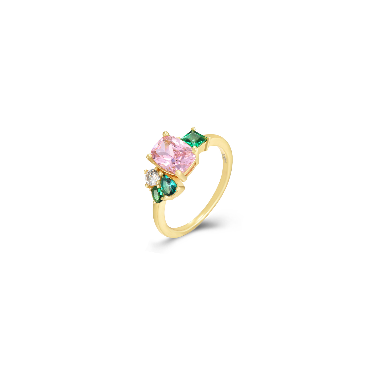 Anillo Plata Circonita Anillo Circonita Multi - Oval - 8 mm - Bañado Oro