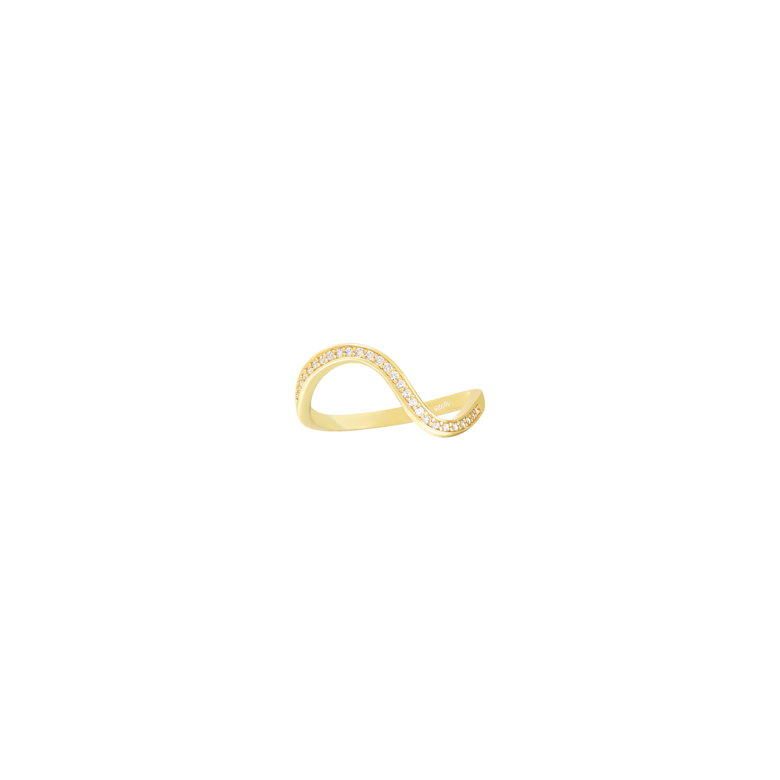 Anillo Plata Circonita Anillo Circonita Blanco Ola - Bañado Oro