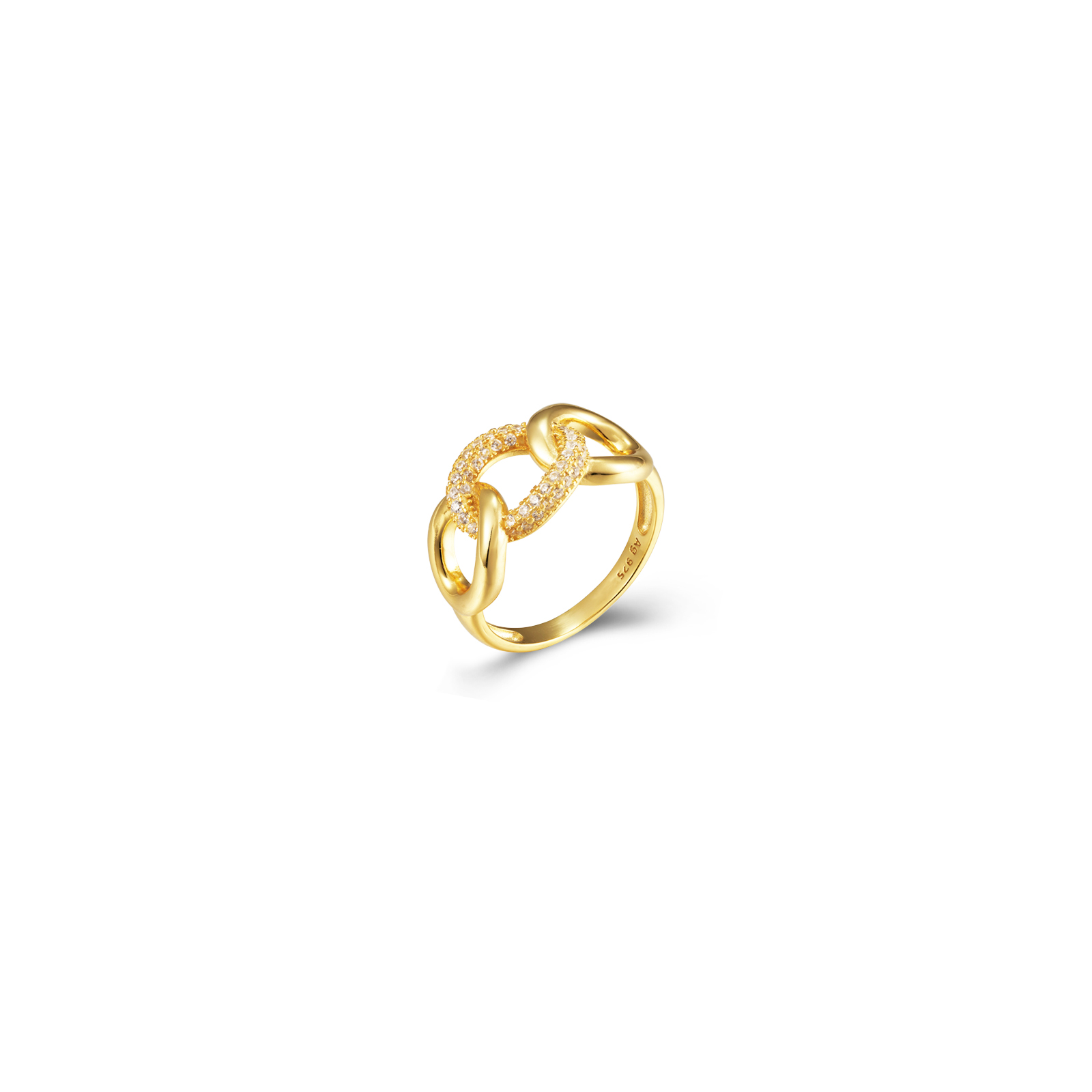 Anillo Plata Circonita Anillo Circonita Nudo - 10 mm- Bañado Oro