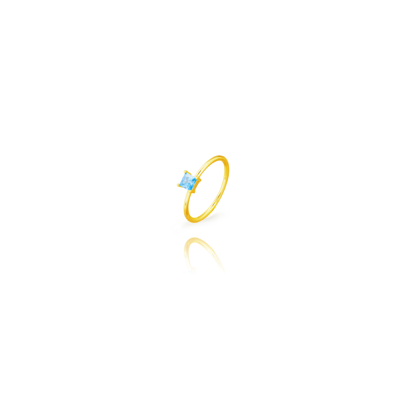 Anillo Plata Circonita Anillo Plata - Cuadrado - Circonita Topacio Azul - Bañado Oro