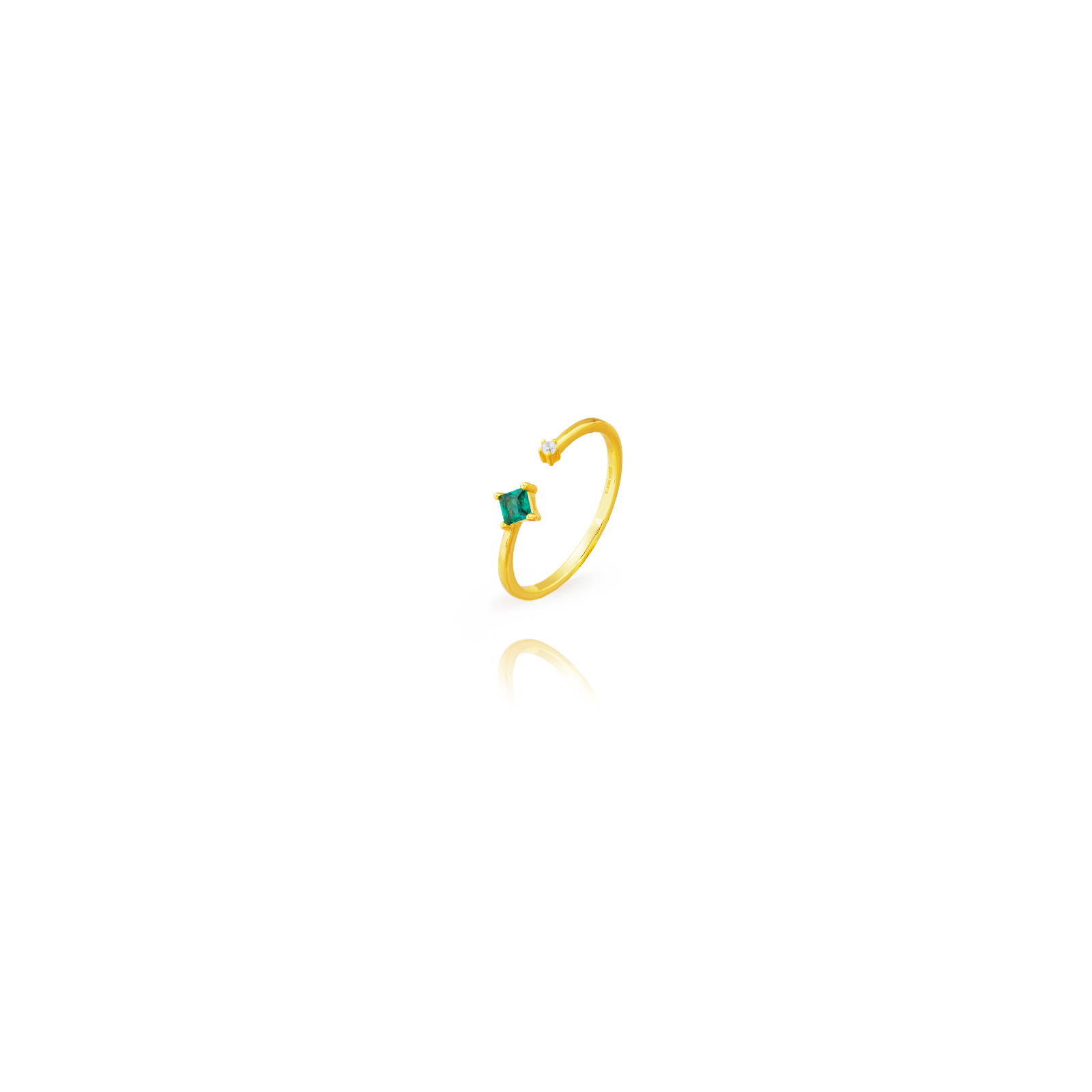 Anillo Plata Circonita Anillo Plata Abierto - Rombo - Circonita Verde - Bañado Oro