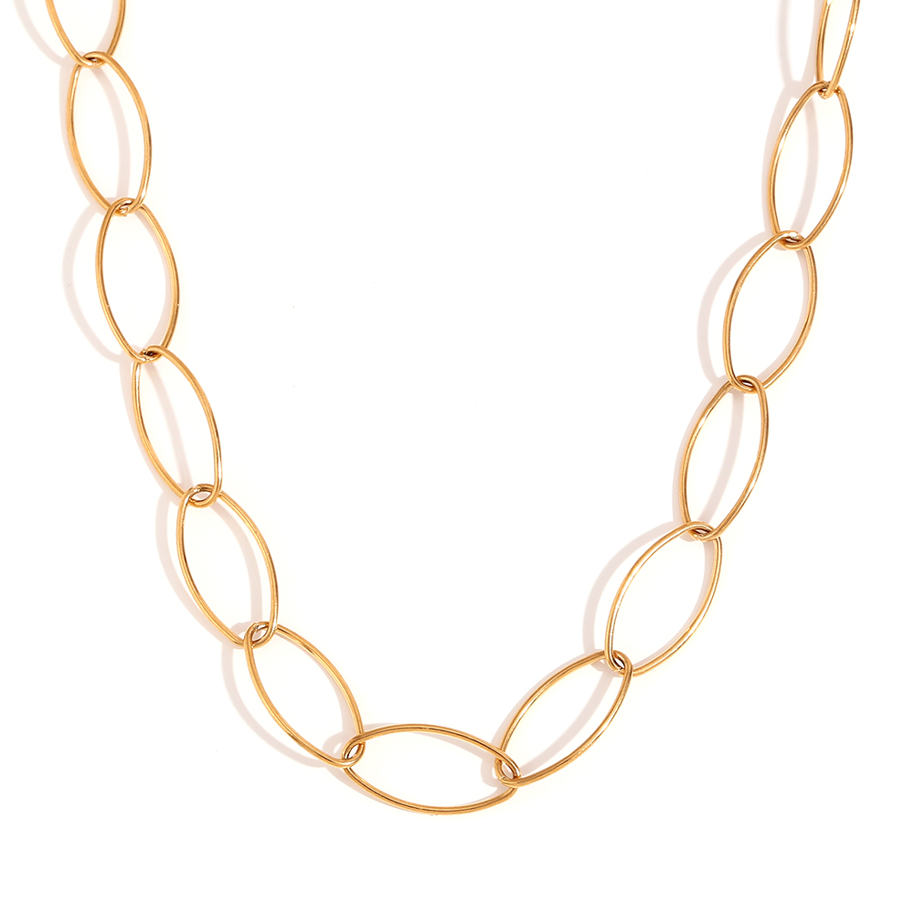 Steel Necklaces Oval Steel Necklace - 75 cm - Gold Color and Steel Color