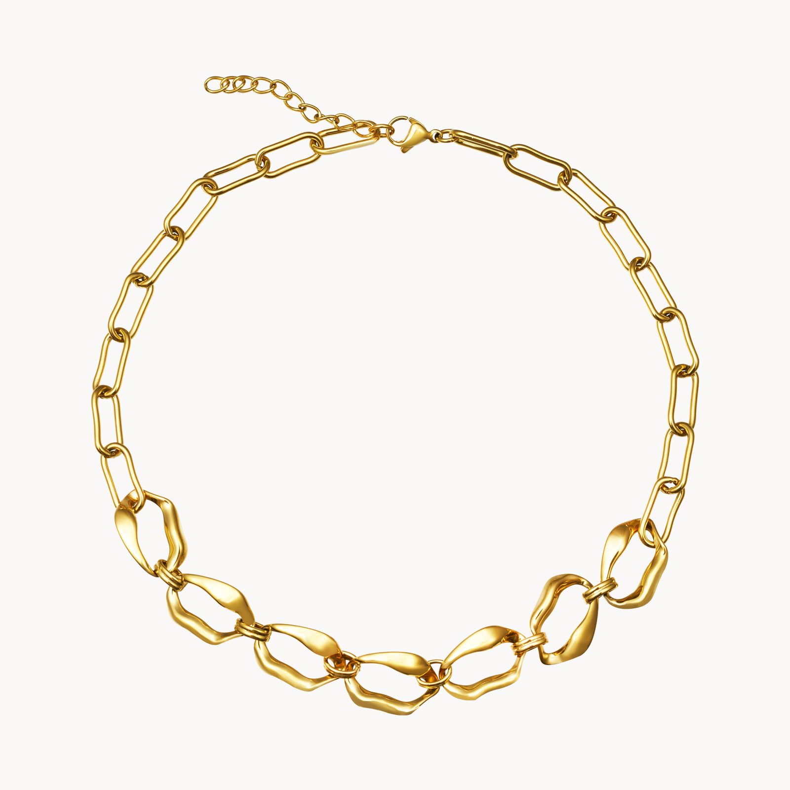 Collar Acero Liso Collar Acero  - Eslabón Irregular - 40 + 5 cm - Color Oro y Color Plata