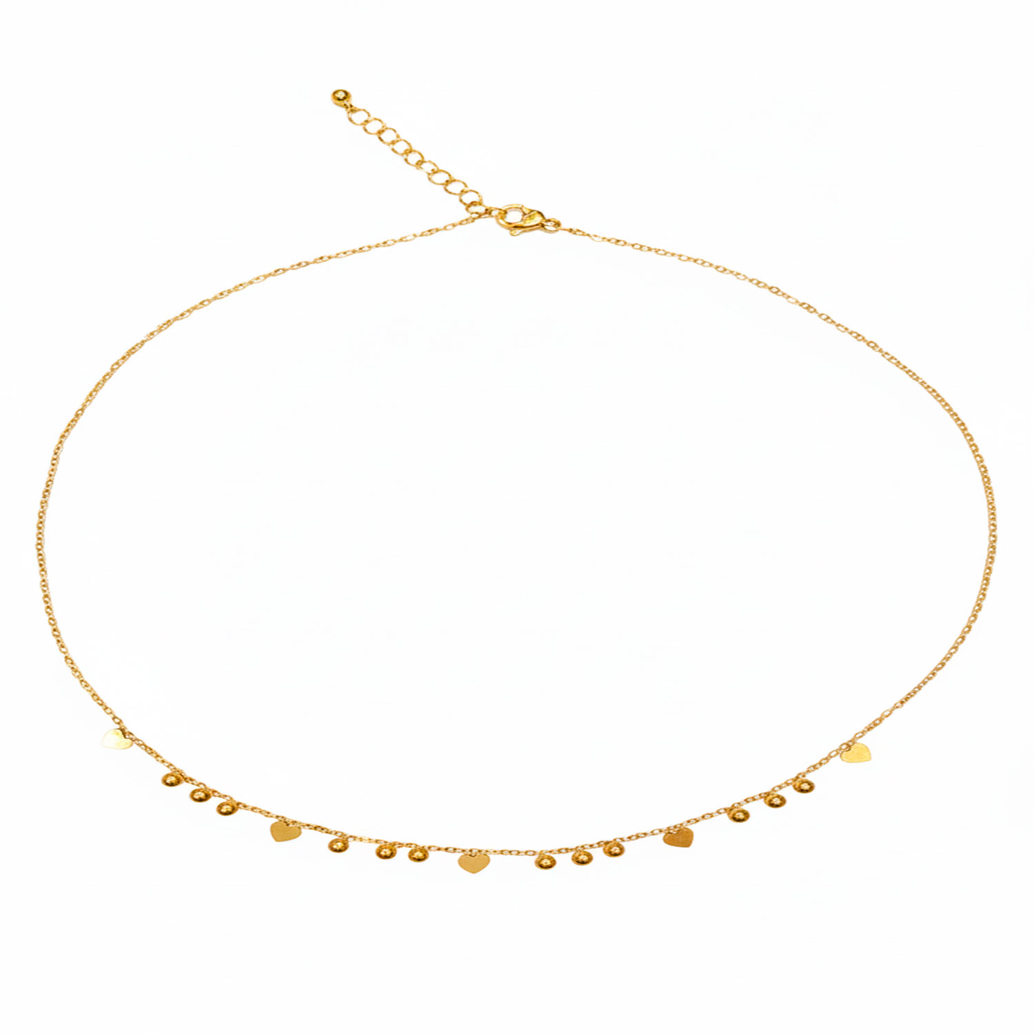 Collar Acero Liso Collar Acero  - Corazones y Bolas - 40 + 5 cm - Color Oro y Color Acero