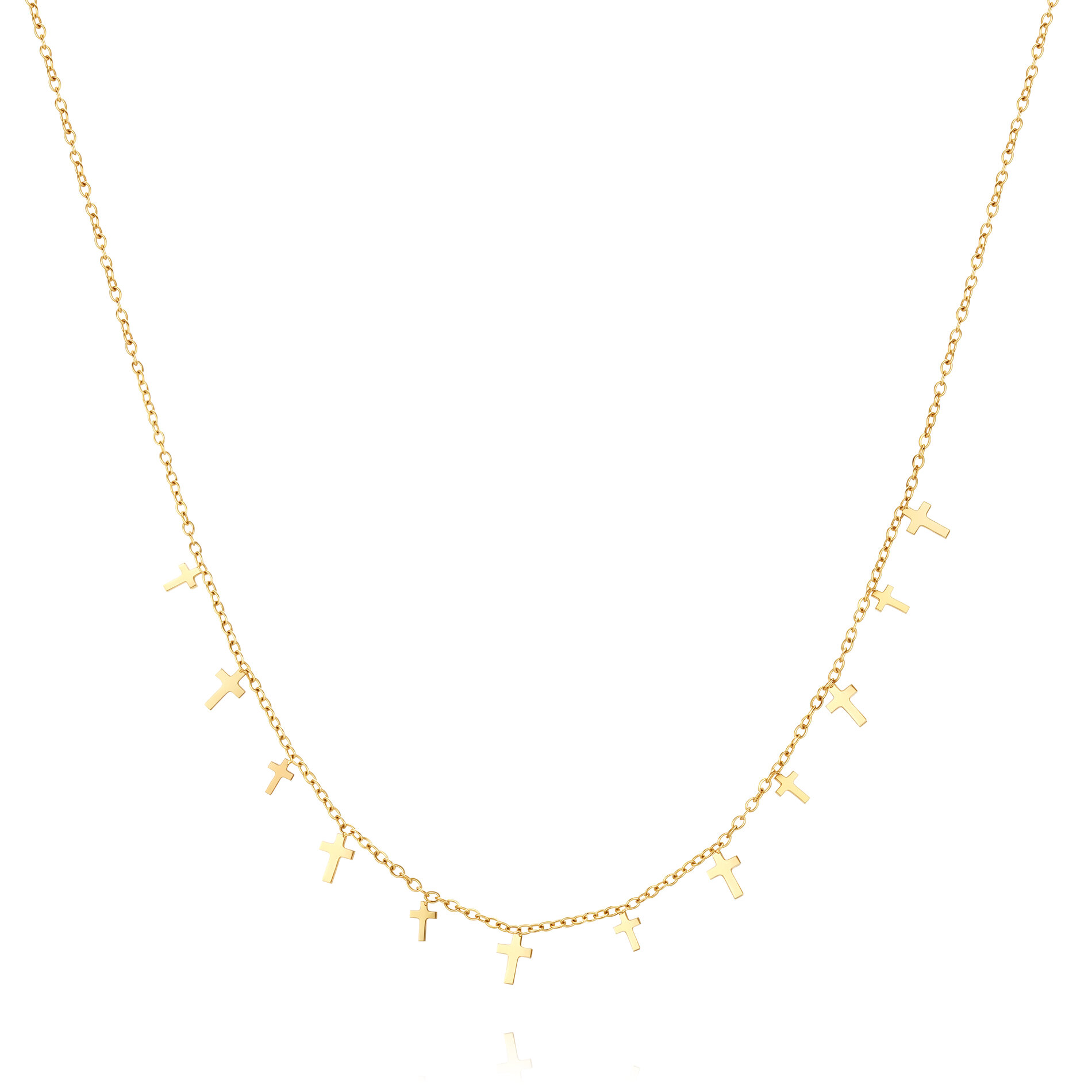 Collar Acero Liso Collar Acero  - Cruces - 40 + 5 cm - Color Oro y Color Acero