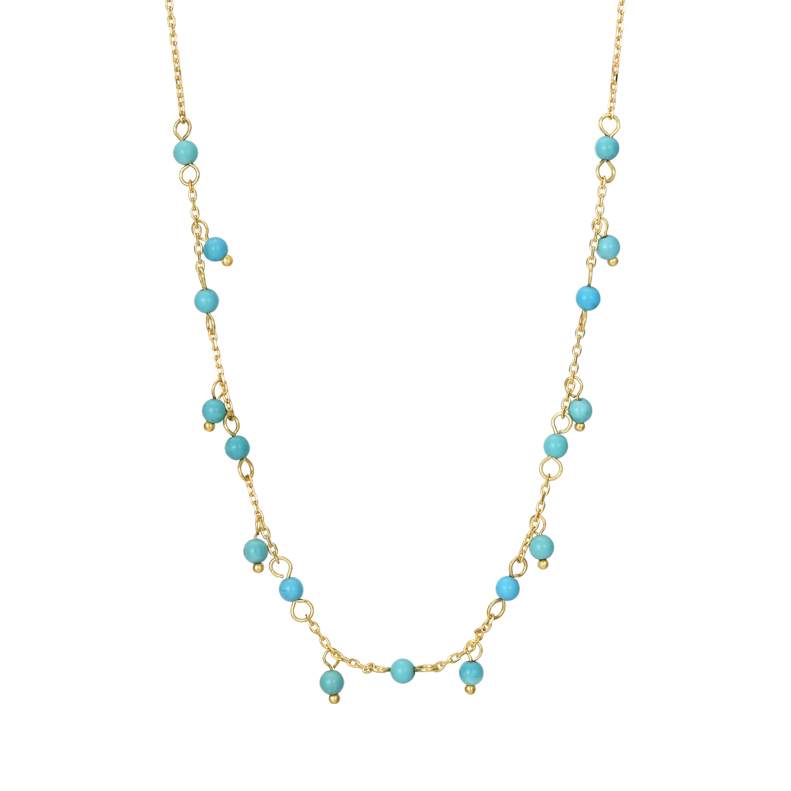 Steel Stones Necklaces Turquoise Steel Necklace 38 + 5 cm Gold Color
