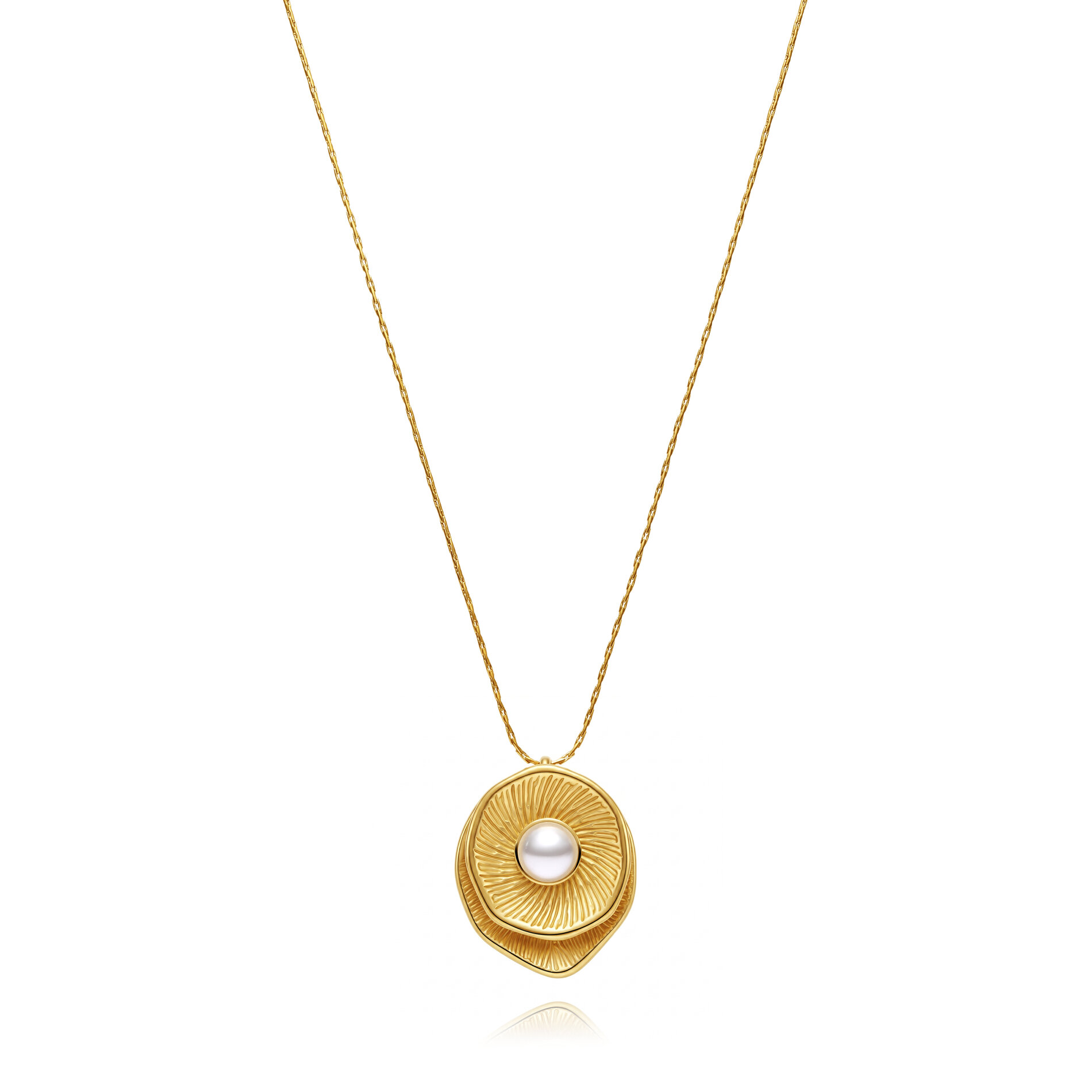 Cadena Plata Mineral Collar Acero Mineral - Ostra - Diseño - 40 + 5 cm - Perla - Color Oro y Color Acero