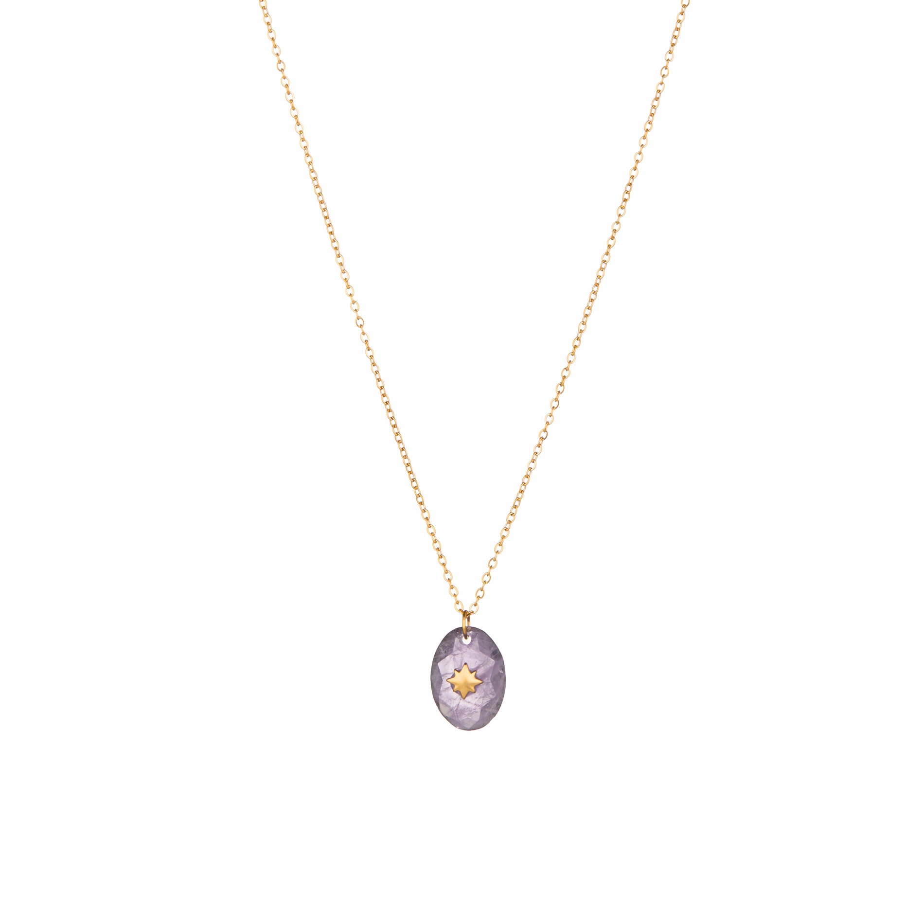 Collar Acero Liso Collar Mineral  Colgante -Estrella -38 + 5 cm - Color Oro