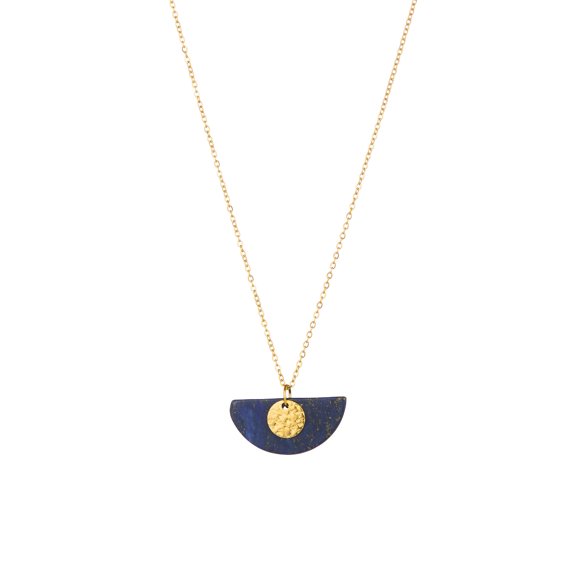 Collar Acero Liso Collar Mineral  -Abanico con Círculo - 45 + 5 cm - Color Oro