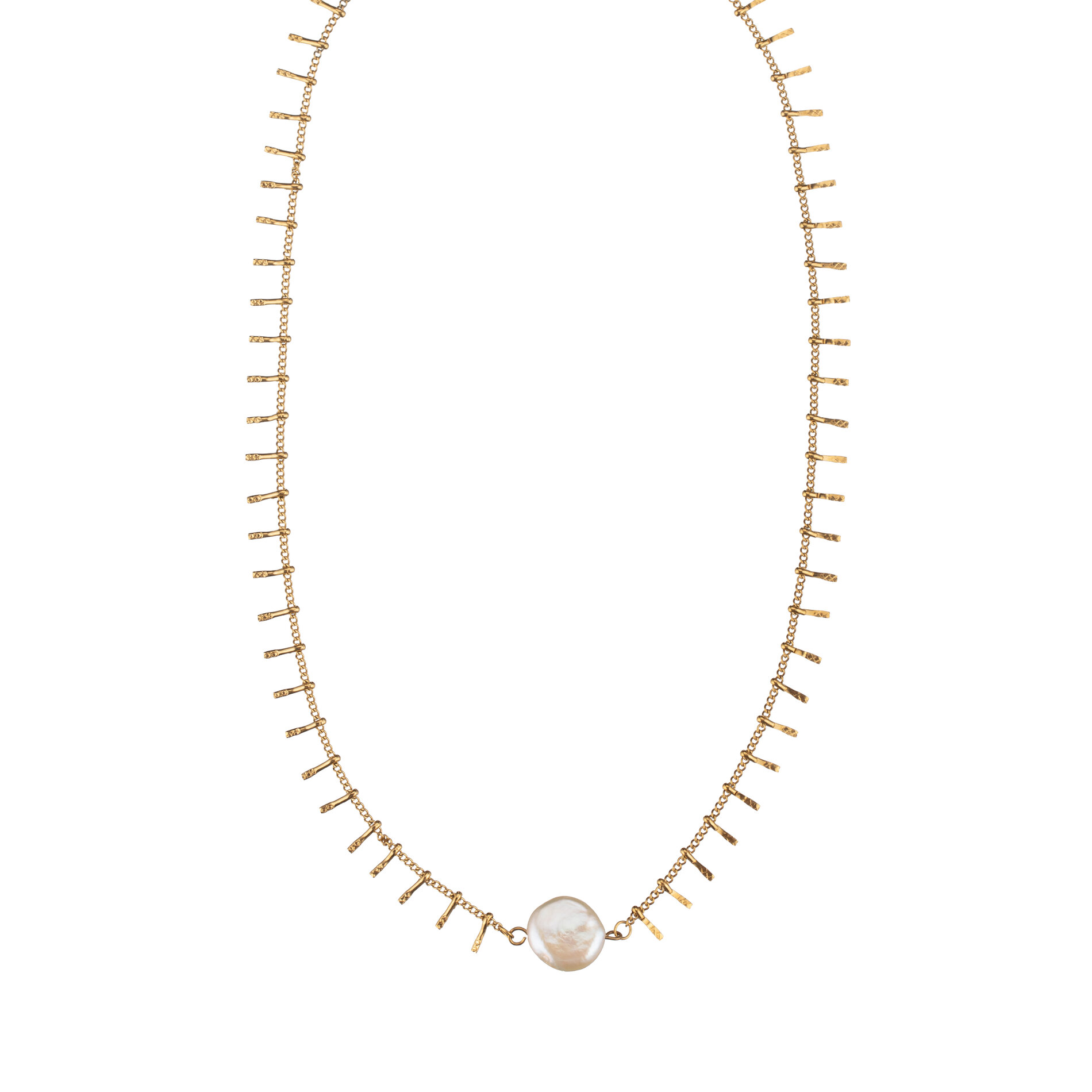 Collar Acero Mineral Collar Mineral Natural - Barras - Perla - 42 + 5 cm - Color Oro