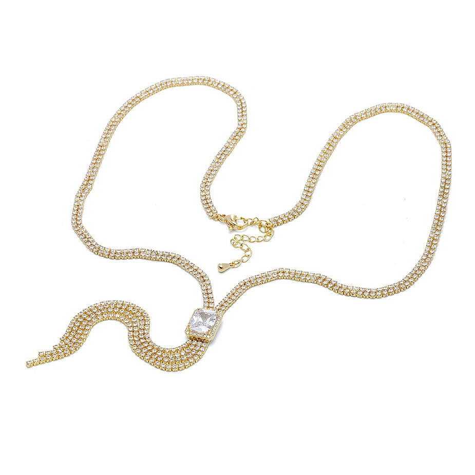 Collar Bronce Circonita Collar Cascada  Tenis -   Circonita Corte de Princesa - 34 + 6 cm - Bañado Oro y Plata Rodiada