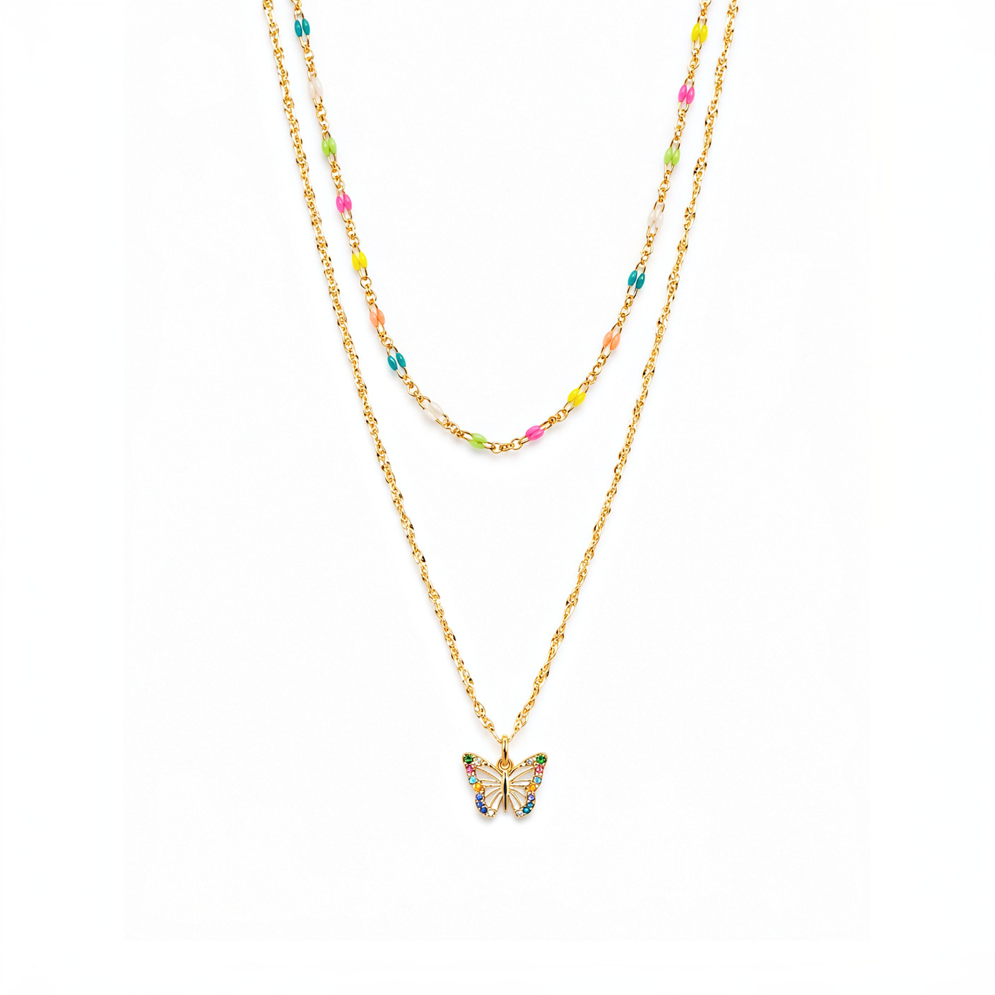 Collar Bronce Mineral Collar Mariposa Multi - Doble Collar  - 37 + 5 cm - Bañado Oro
