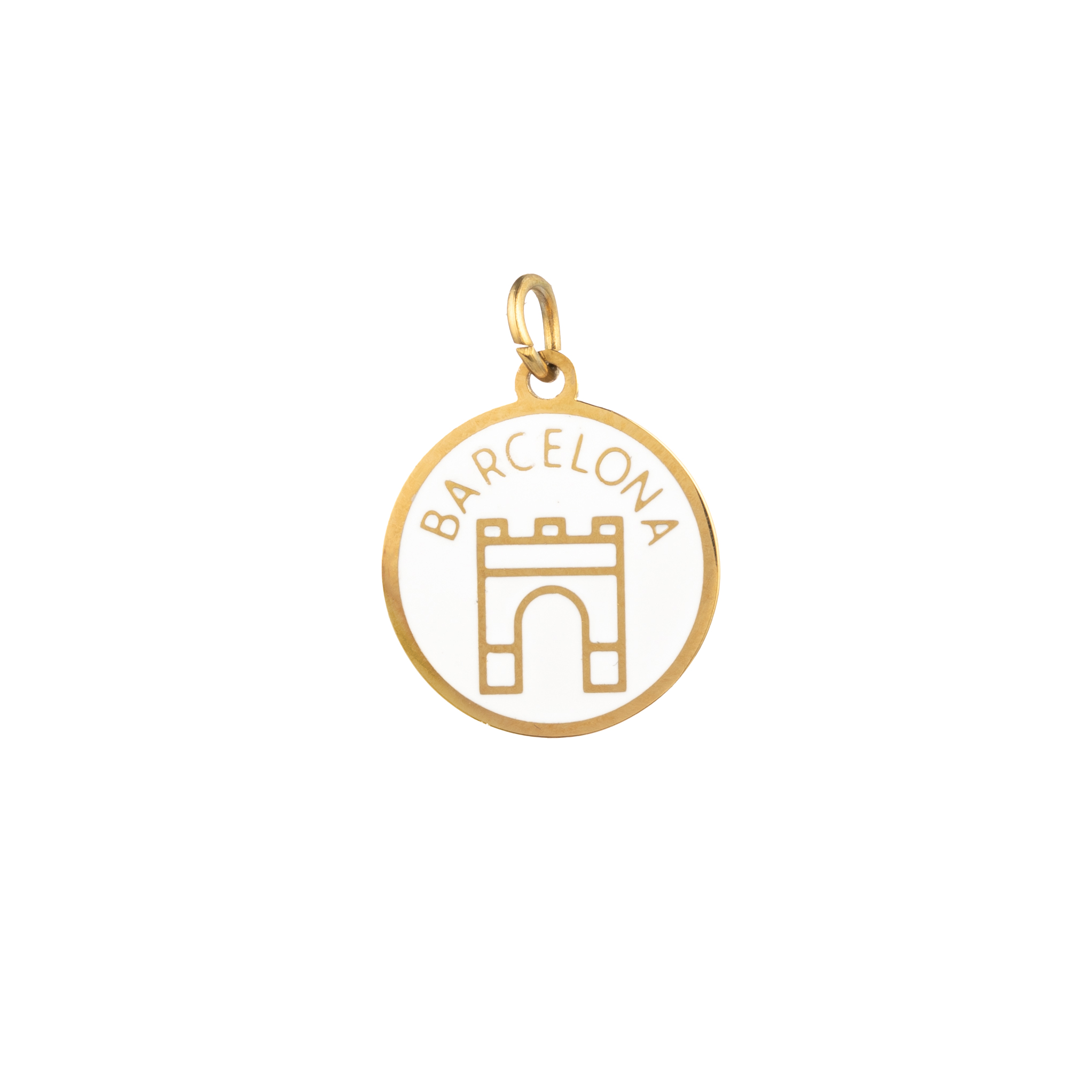 Charm Acero Charm Acero - Arco de Triunfo -  Circulo Enamel Blanco - 15 mm - Color Oro
