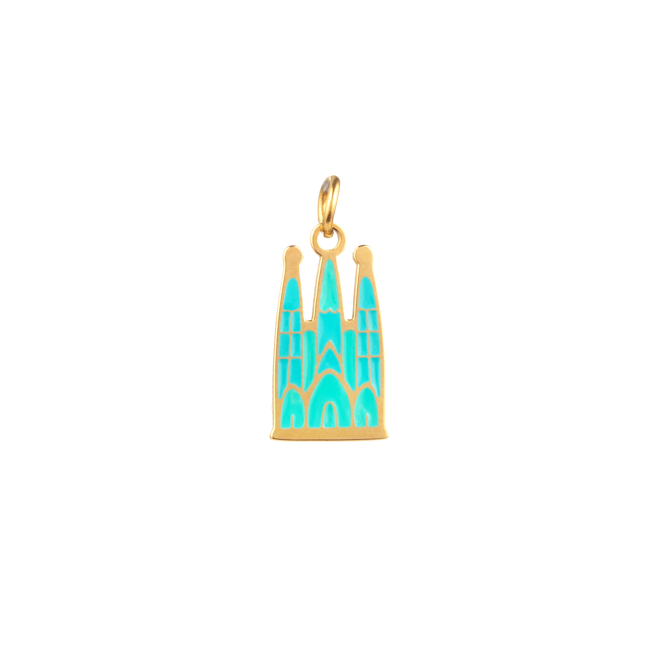 Charm Acero Charm Acero - Sagrada Familia -  Rectangular Enamel Turquesa y Menta - 15 x 9 mm - Color Oro