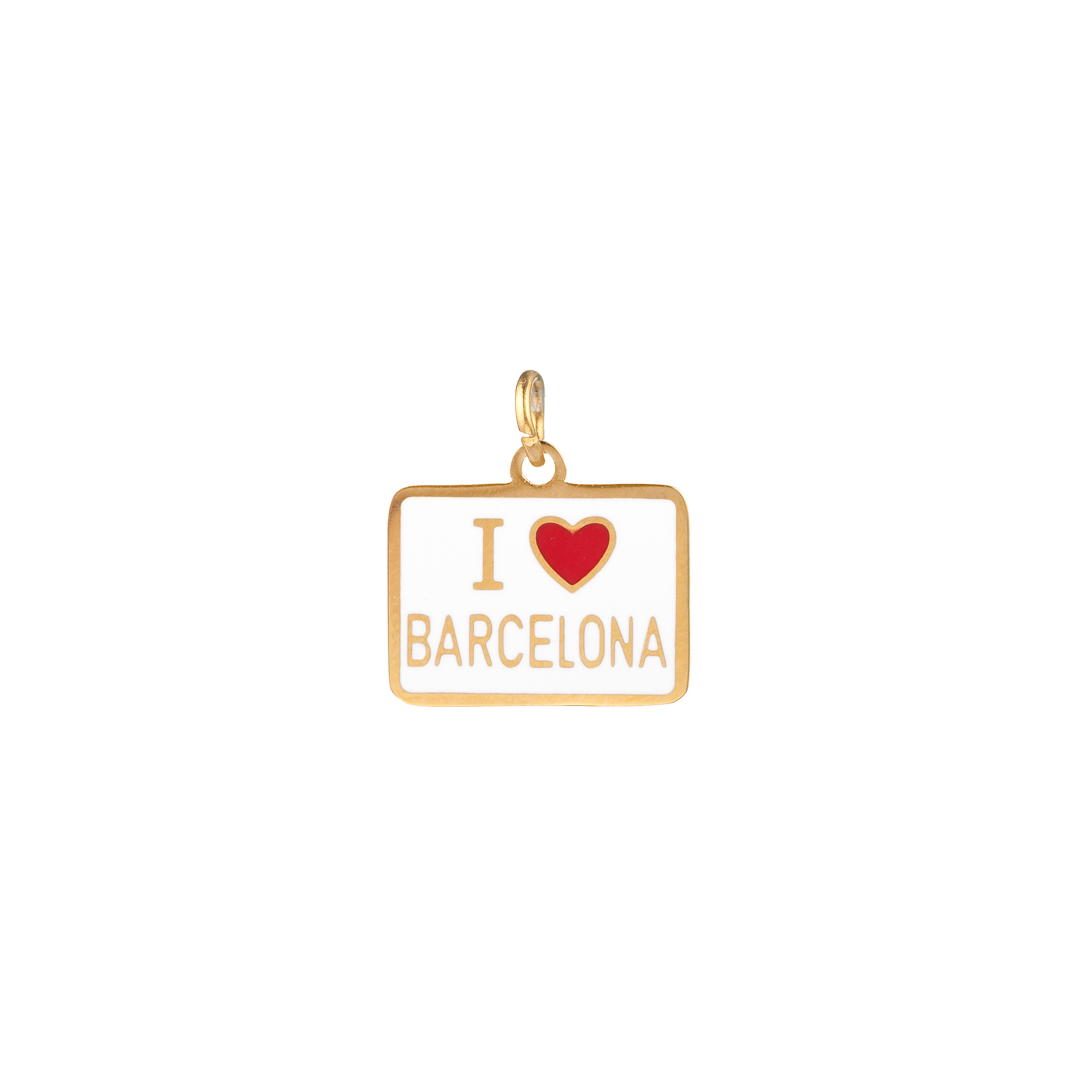 Charm Acero Charm Acero - I Love Barcelona -  Rectangular Enamel Blanco - 15 x 11 mm - Color Oro