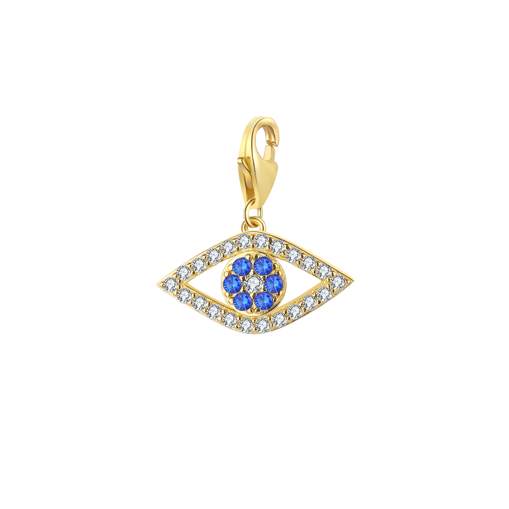 Silver Zircon Charms Zirconia Charm - Eye 8*16 mm - Gold Plated Silver And Rhodium Plated Silver