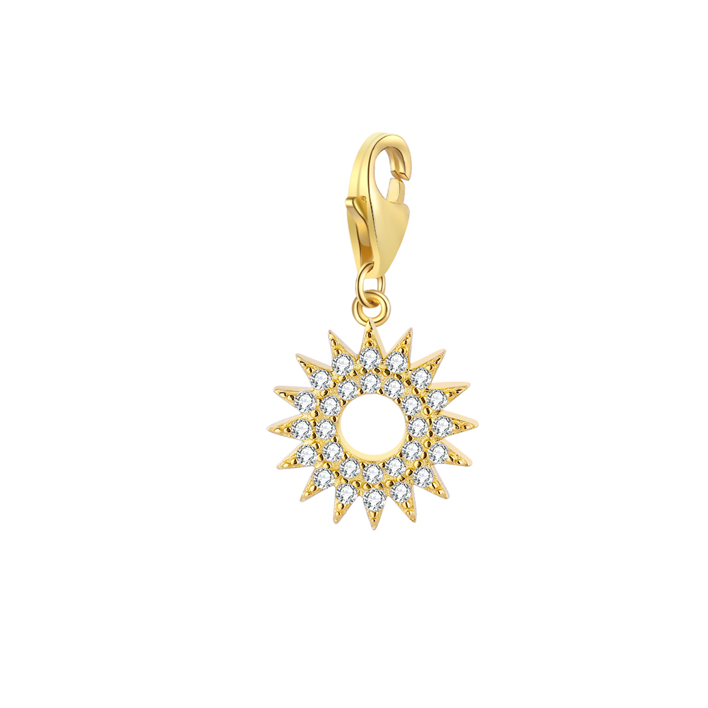 Silver Zircon Charms Zirconia Charm - Sun 10 mm - Gold Plated Silver And Rhodium Plated Silver