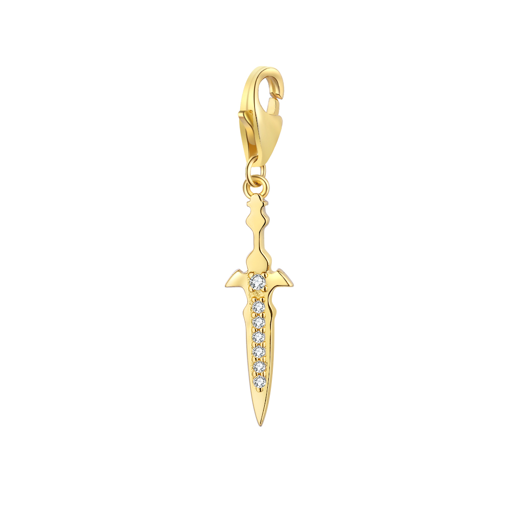 Silver Zircon Charms Zirconia Charm - Sword 15*5 mm - Gold Plated Silver And Rhodium Plated Silver