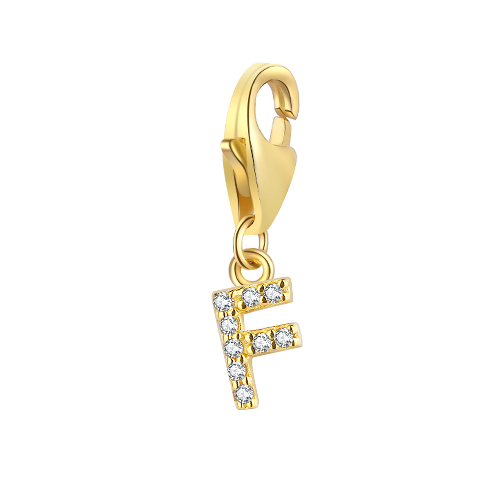Silver Zircon Charms Zirconia Charm - Letter F 3.5*5 mm - Gold Plated Silver And Rhodium Plated Silver