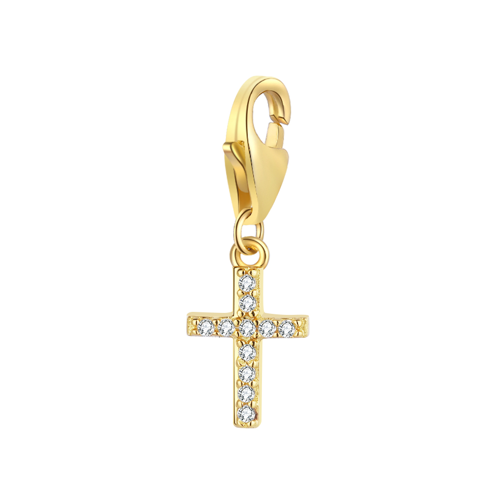 Silver Zircon Charms Zirconia Charm - Cross 6*8 mm - Gold Plated Silver And Rhodium Plated Silver