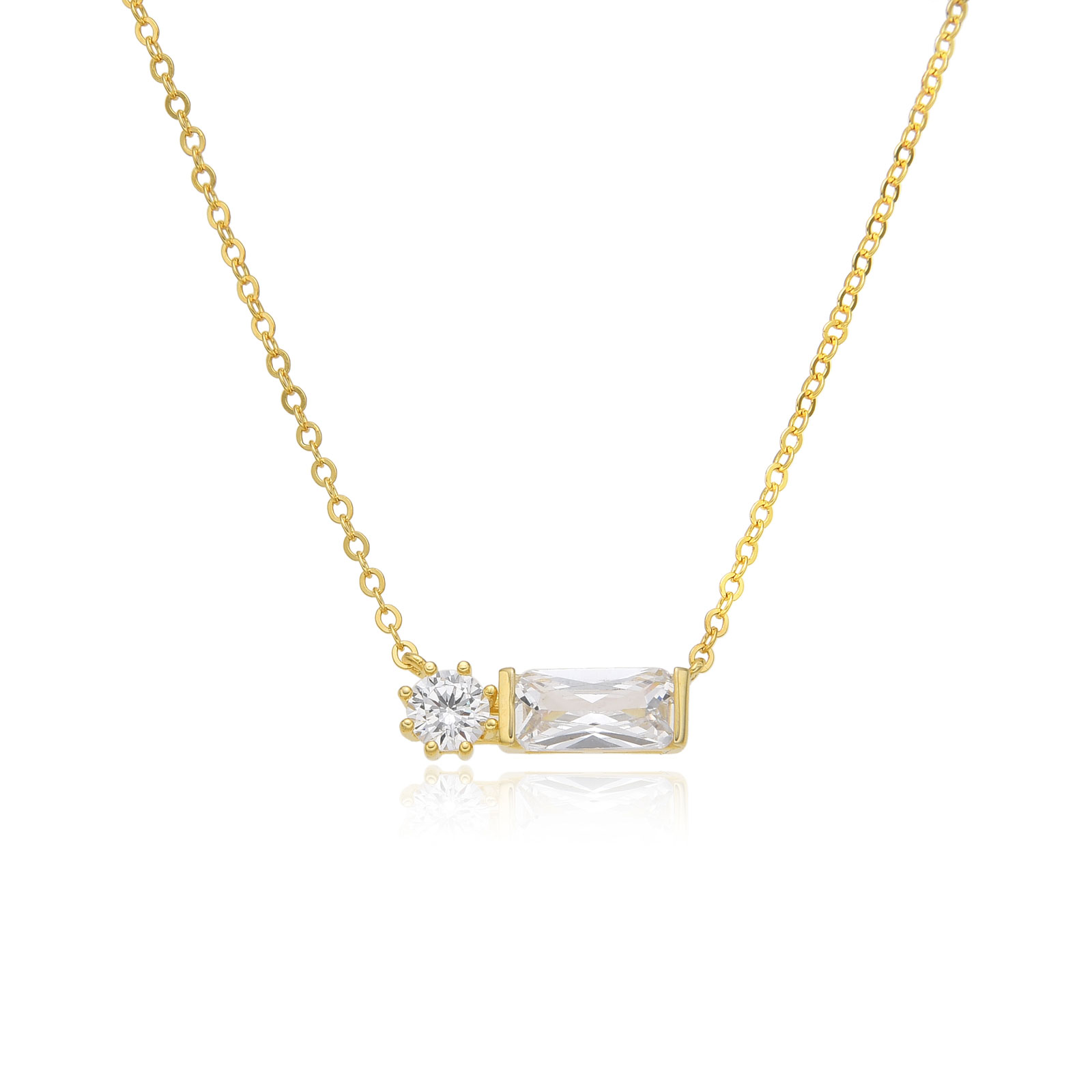 Collar Plata Circonita Collar Circonita - Rectángulo y Círculo - 5 mm - Bañado Oro y Plata Rodiada