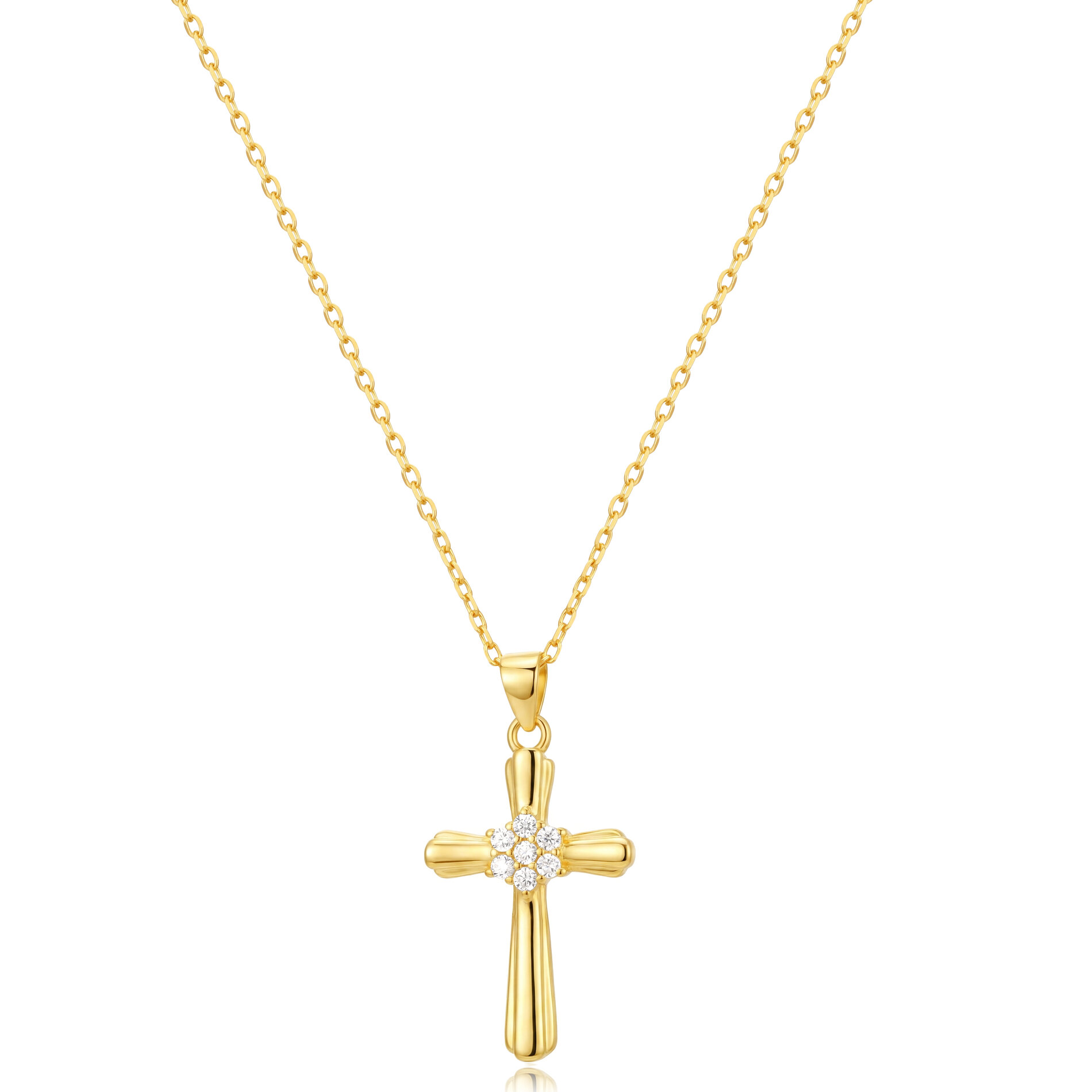 Collar Plata Circonita Collar Plata Circonita - Cruz - 21 mm - 45+5 cm - Bañado Oro y Plata Rodiada