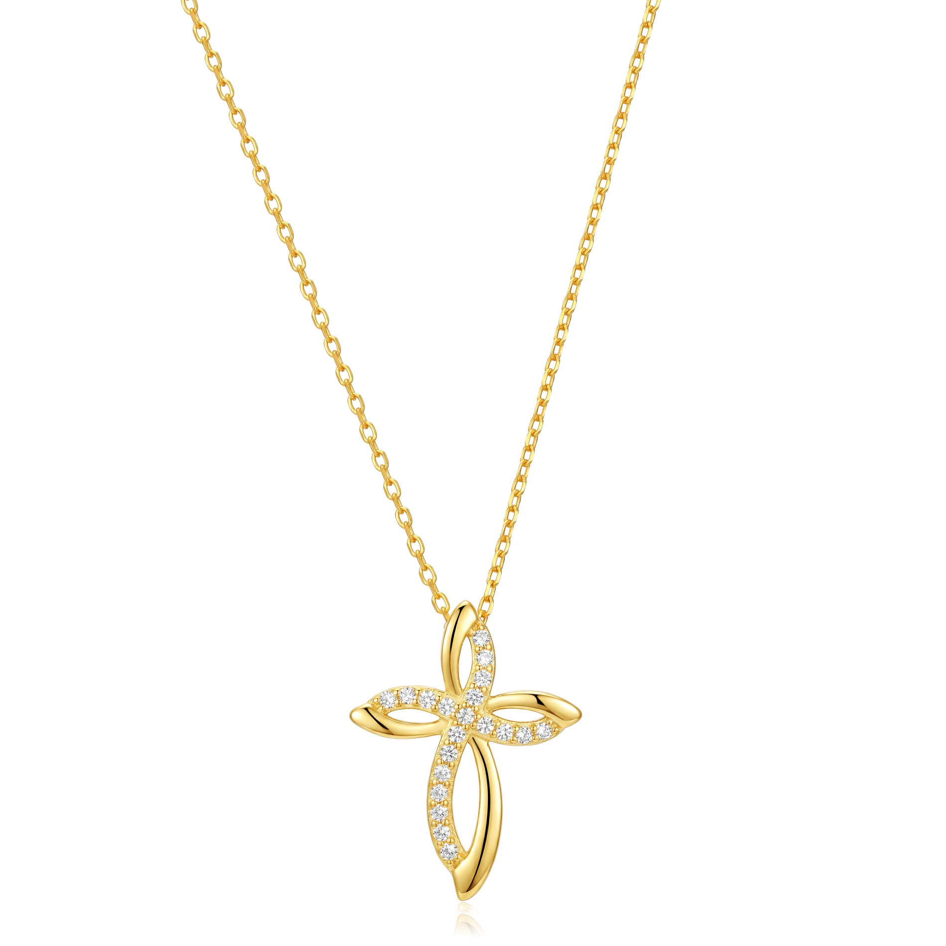 Collar Plata Circonita Collar Plata Circonita - Cruz - 19 mm - 45+5 cm - Bañado Oro y Plata Rodiada