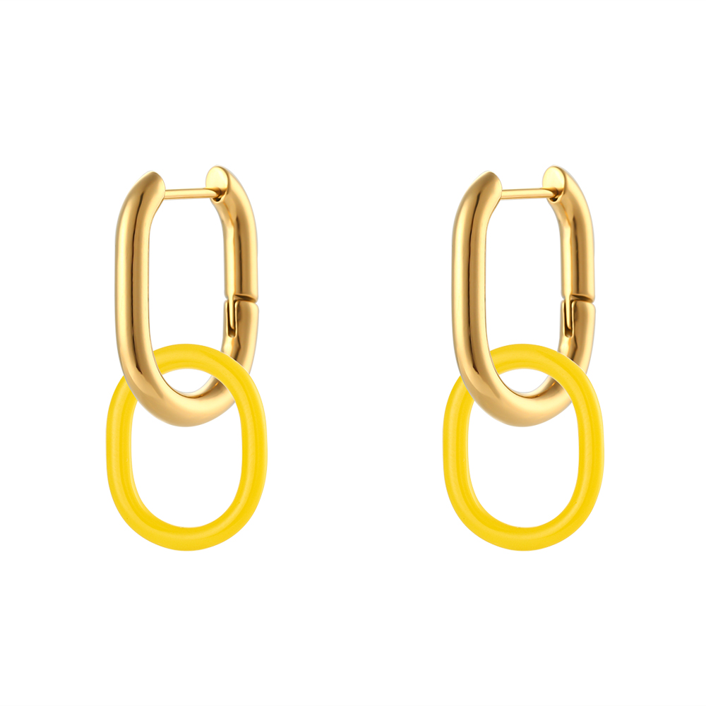 Steel Earrings Rectangle Steel Earring - 22 mm - With 5 changeable Resin Hoops in different colours - Gold Plated