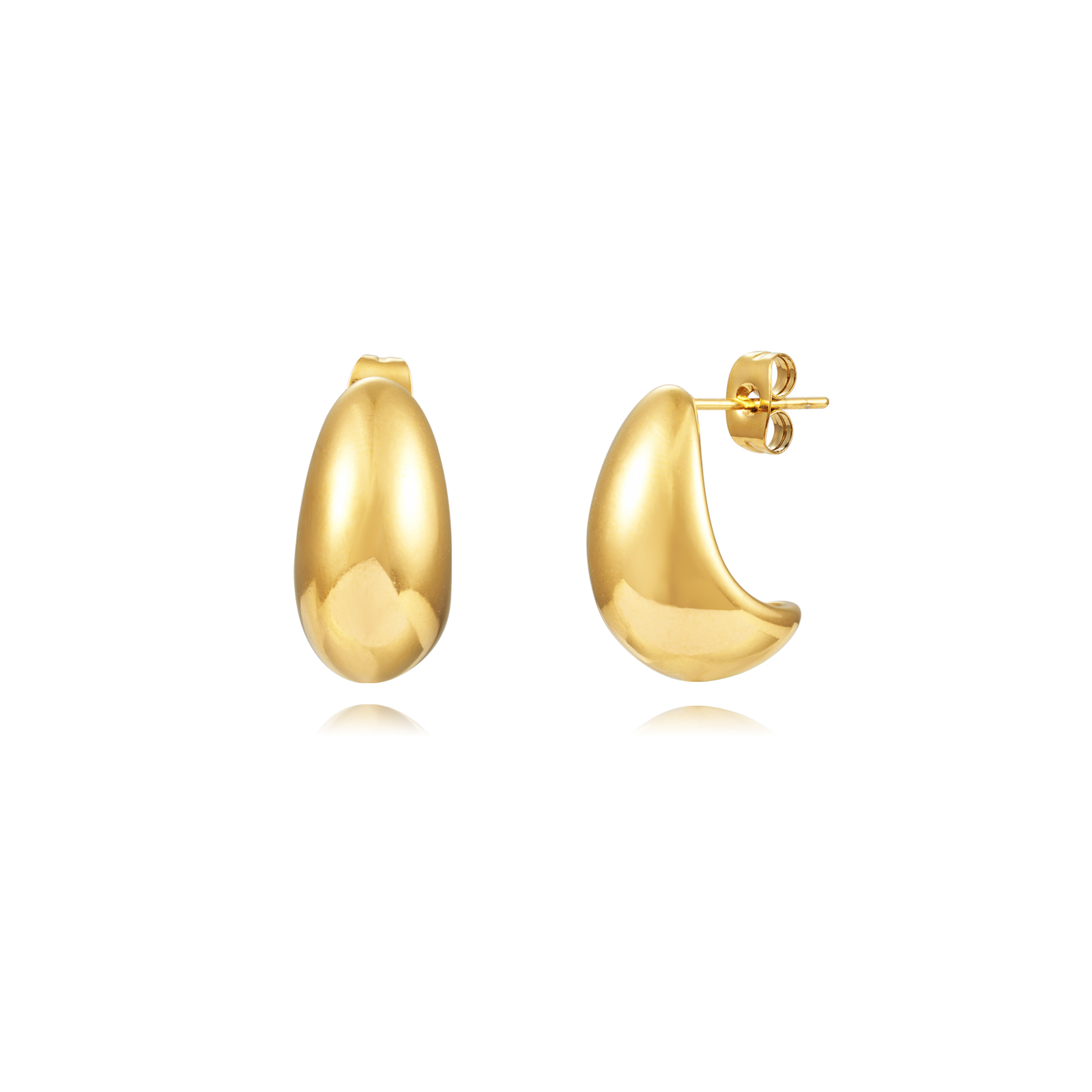 Boucles D'Oreilles Acier Lisse Boucles d'oreilles en acier courbé - 19 mm - Couleur Or et Acier