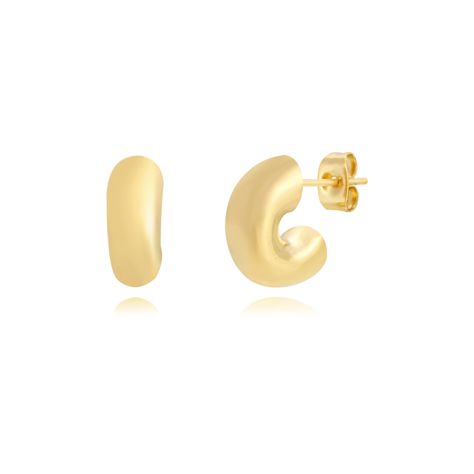 Ohrringe Glattes Edelstahl Steel Earrings - Semi Hoop - 15mm - Gold Color and Steel Color