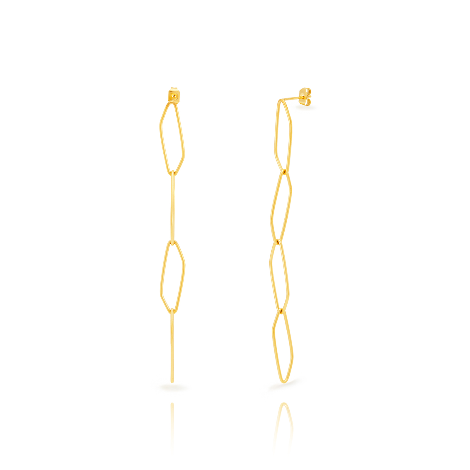Boucles D'Oreilles Acier Lisse Boucles d'oreilles en acier uni - Losanges - 85 mm - Or et Argent