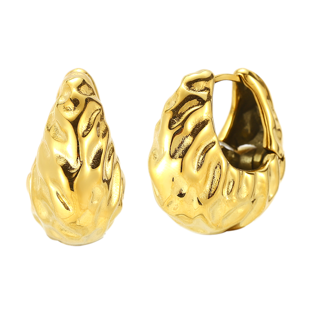 Boucles D'Oreilles Acier Lisse Créoles en acier martelé - 27 mm - Or et Argent