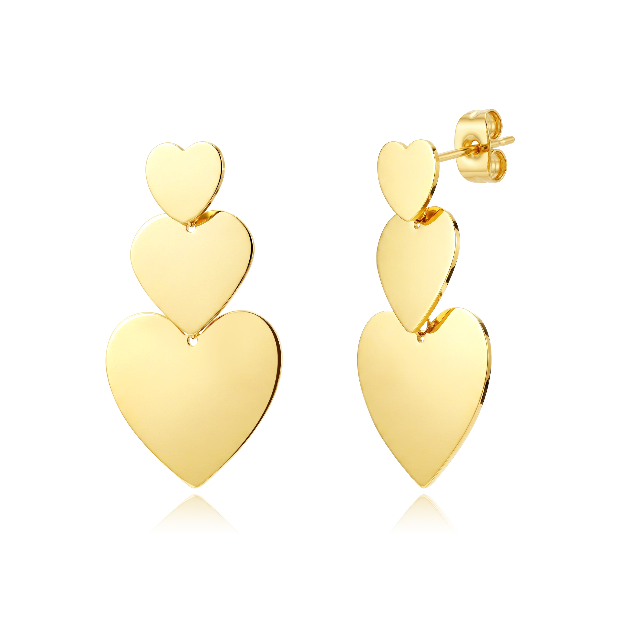 Pendiente Acero Liso Pendiente Acero Liso - 3 Corazones - 48 mm - Color Oro y Color Acero