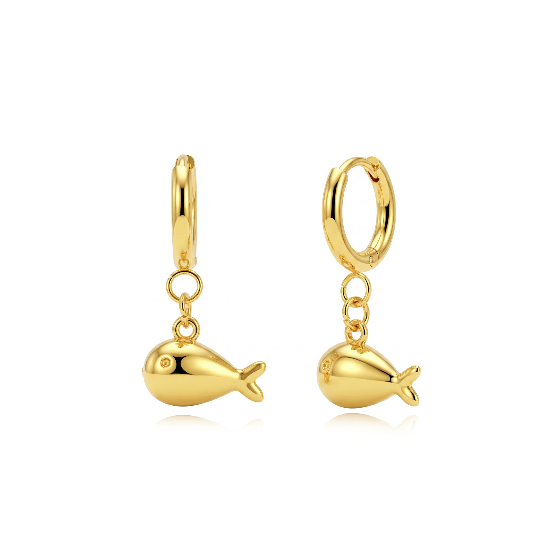 Pendiente Acero Liso Pendientes Acero Liso - Aro 12 MM - Pez  10 MM - Color Oro y Acero