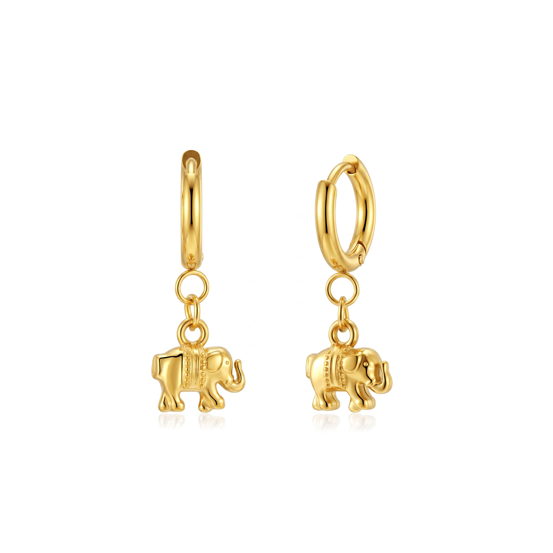 Pendiente Acero Liso Pendientes Acero Liso - Aro 12 MM - Elefante  10 MM - Color Oro y Acero