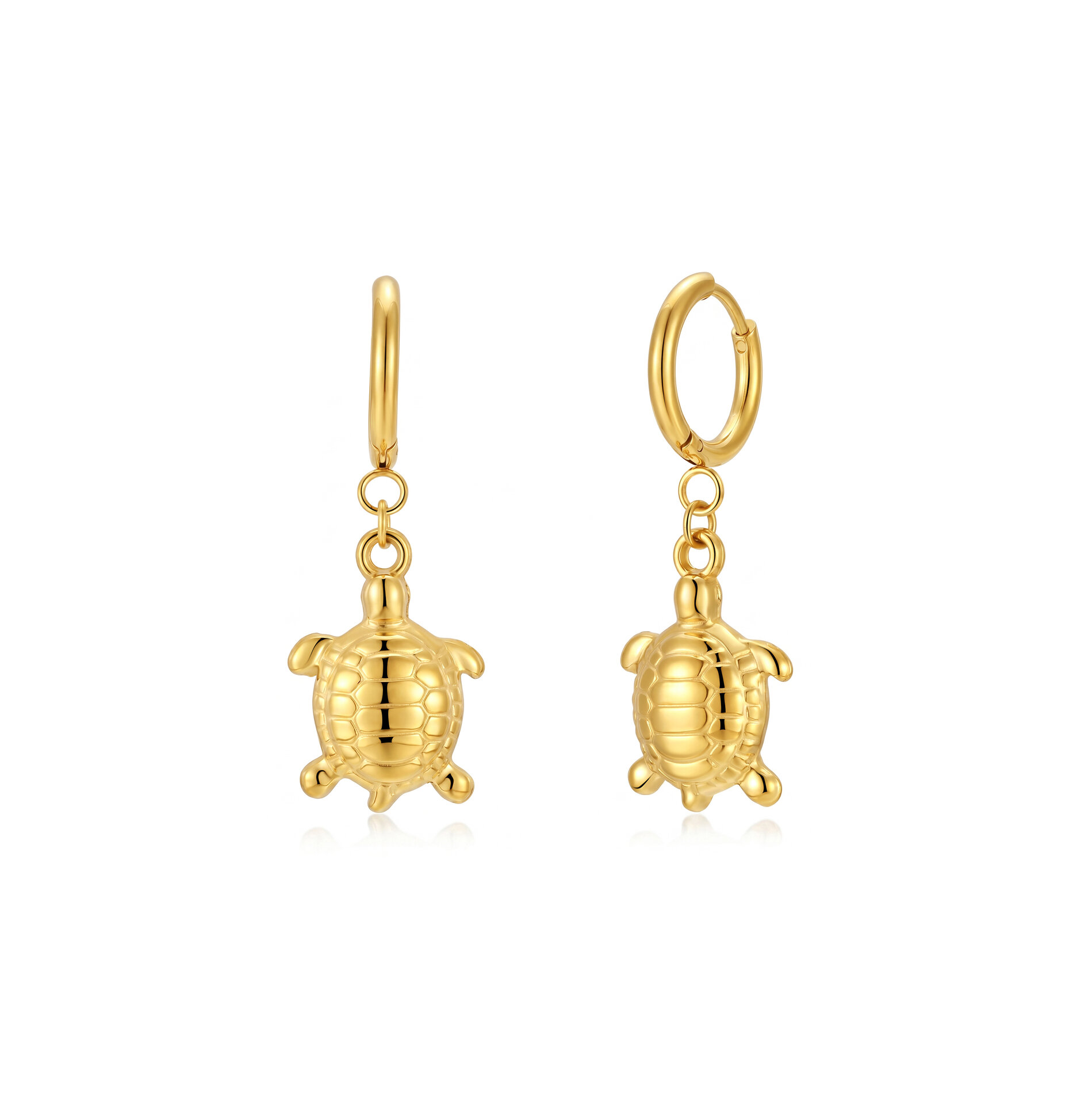 Pendiente Acero Liso Pendientes Acero Liso - Aro 14 MM - Tortugas  20 MM - Color Oro y Acero