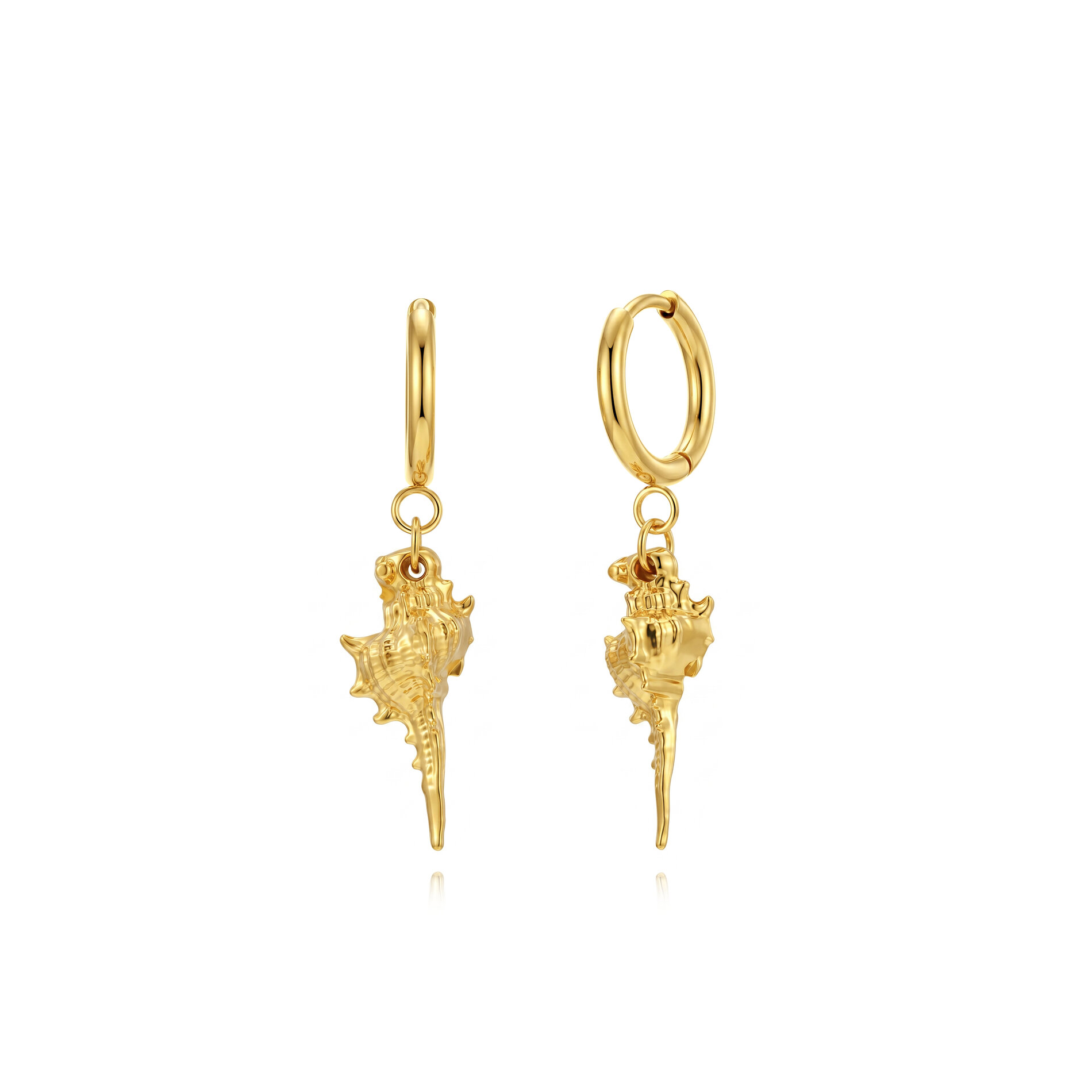 Pendiente Acero Liso Pendientes Acero Liso - Aro 14 MM - Caracola - 22 MM - Color Oro y Acero