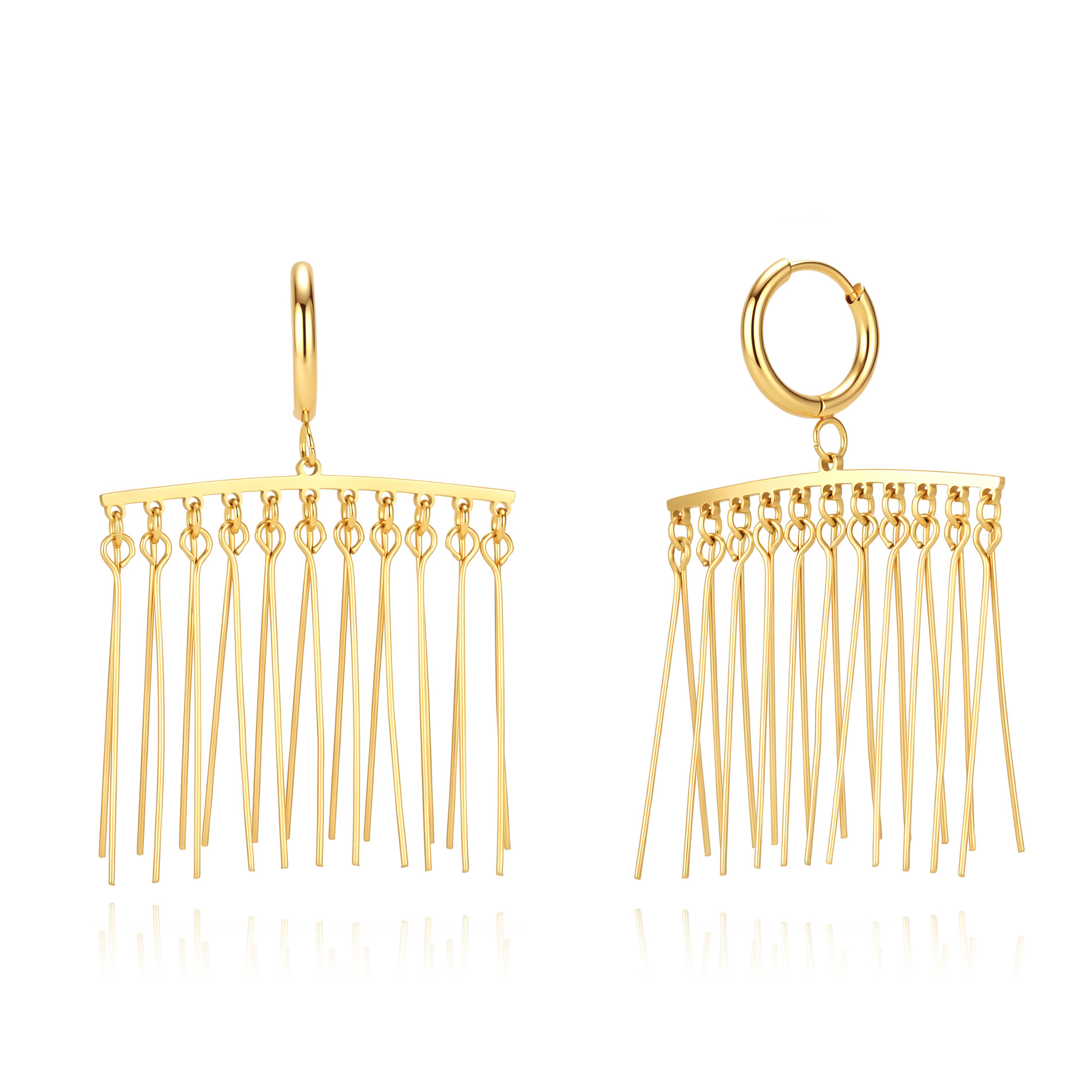 Pendiente Acero Liso Pendientes Largos Acero - Diseño Percha - Movible - 55 mm - Color Oro y Color Acero