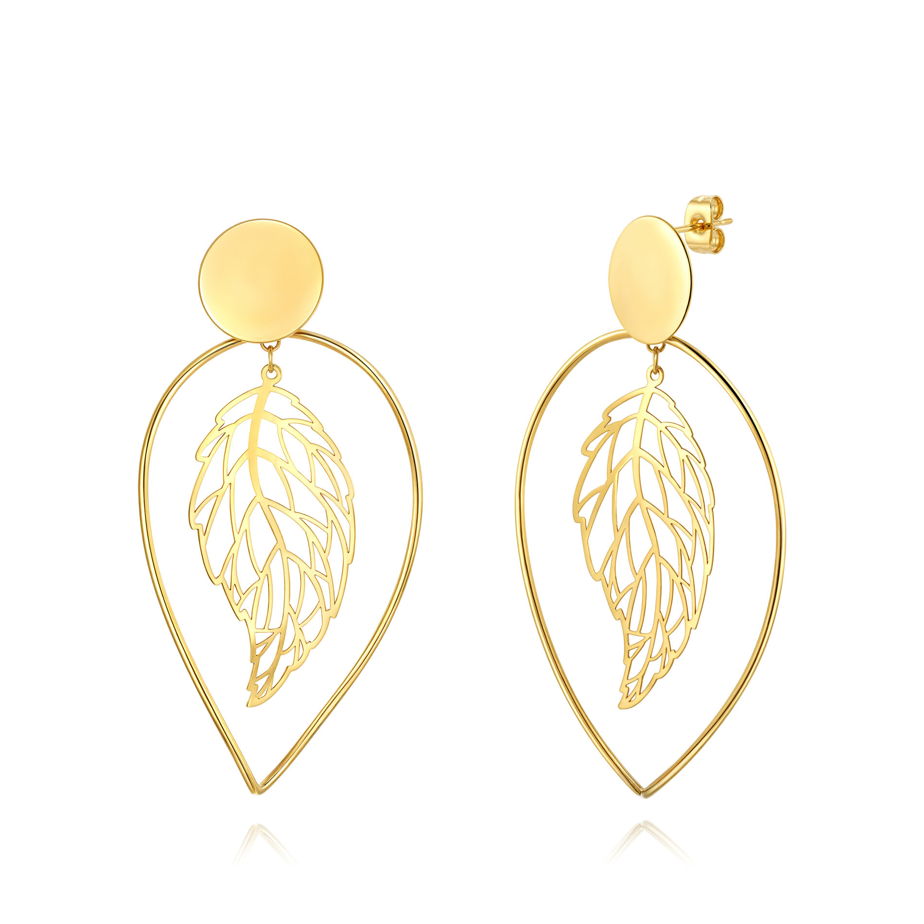 Pendiente Acero Liso Pendientes Acero - Hoja de Diseño - Movible - 85 mm - Color Oro y Color Acero