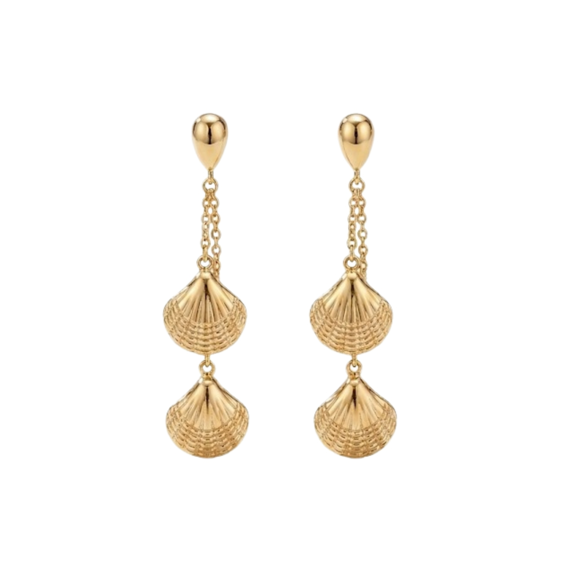 Cadena Plata Mineral Pendiente Acero Liso - 2 Conchas - Movible - 62 mm - Color Oro y Color Acero