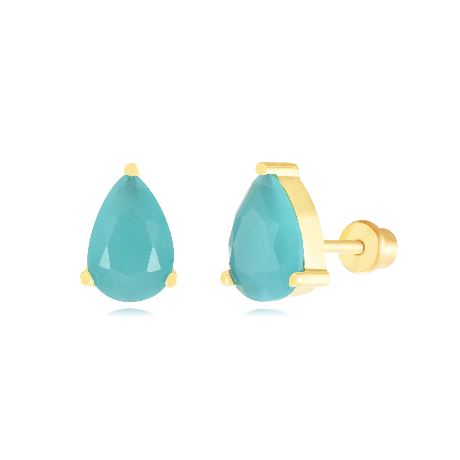 Steel Stone Earrings Teardrop Mineral Earrings - Glass Chalcedony - 10 * 7 mm - Gold Color
