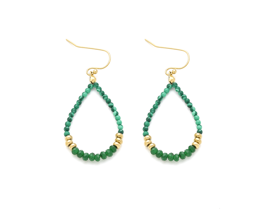 Pendiente Acero Mineral Pendientes Mineral -  Lágrima - Ónix Verde - 40 mm - Color oro